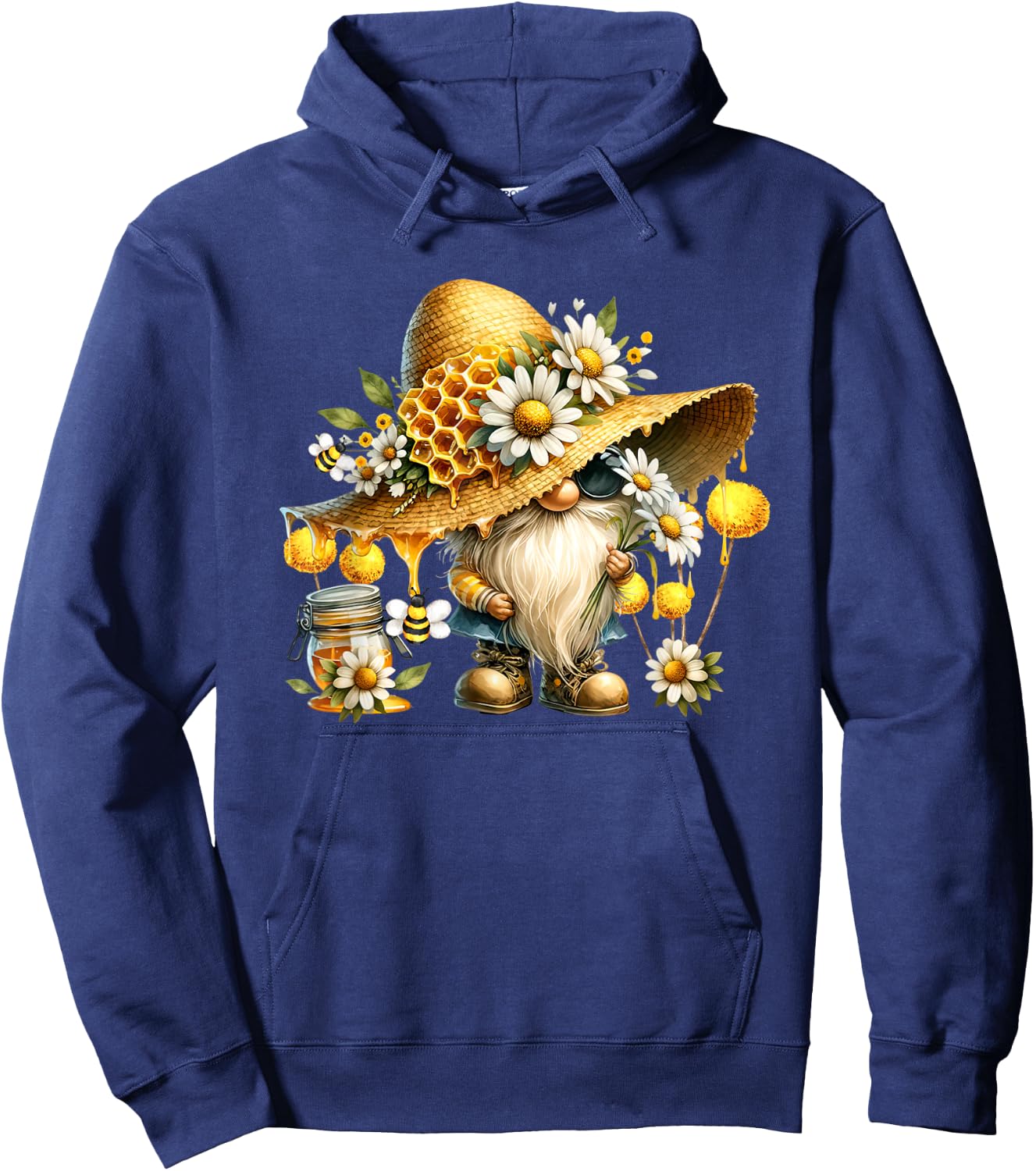 Funny Summer Graphic Bee Lover Daisy Flower Gnome Hoodie - Hoodie | Navy