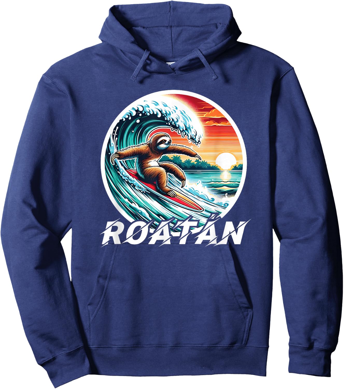 Roatan Sloth, Roatan Honduras Sloth Surfing, Roatan Hoodie - Hoodie | Navy