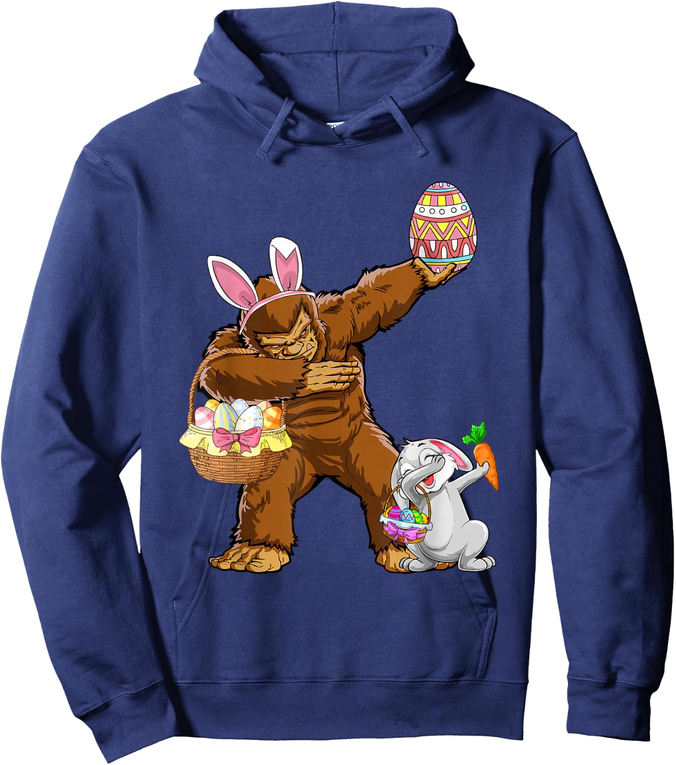 Funny Dabbing Bunny Bigfoot Easter Basket Boys Girls Kids Hoodie - Hoodie | Navy