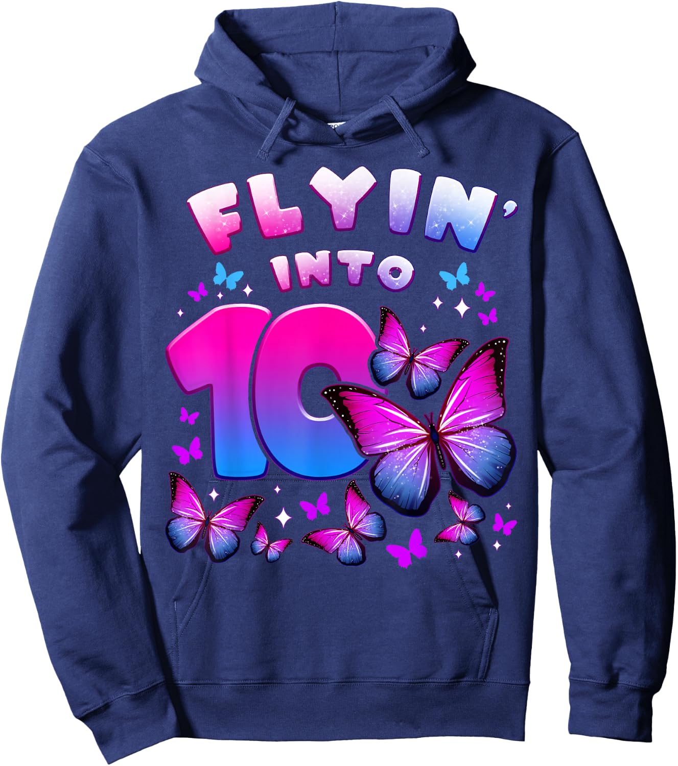 Birthday Girl 10 Years Old Butterfly Number 10 Hoodie - Hoodie | Navy