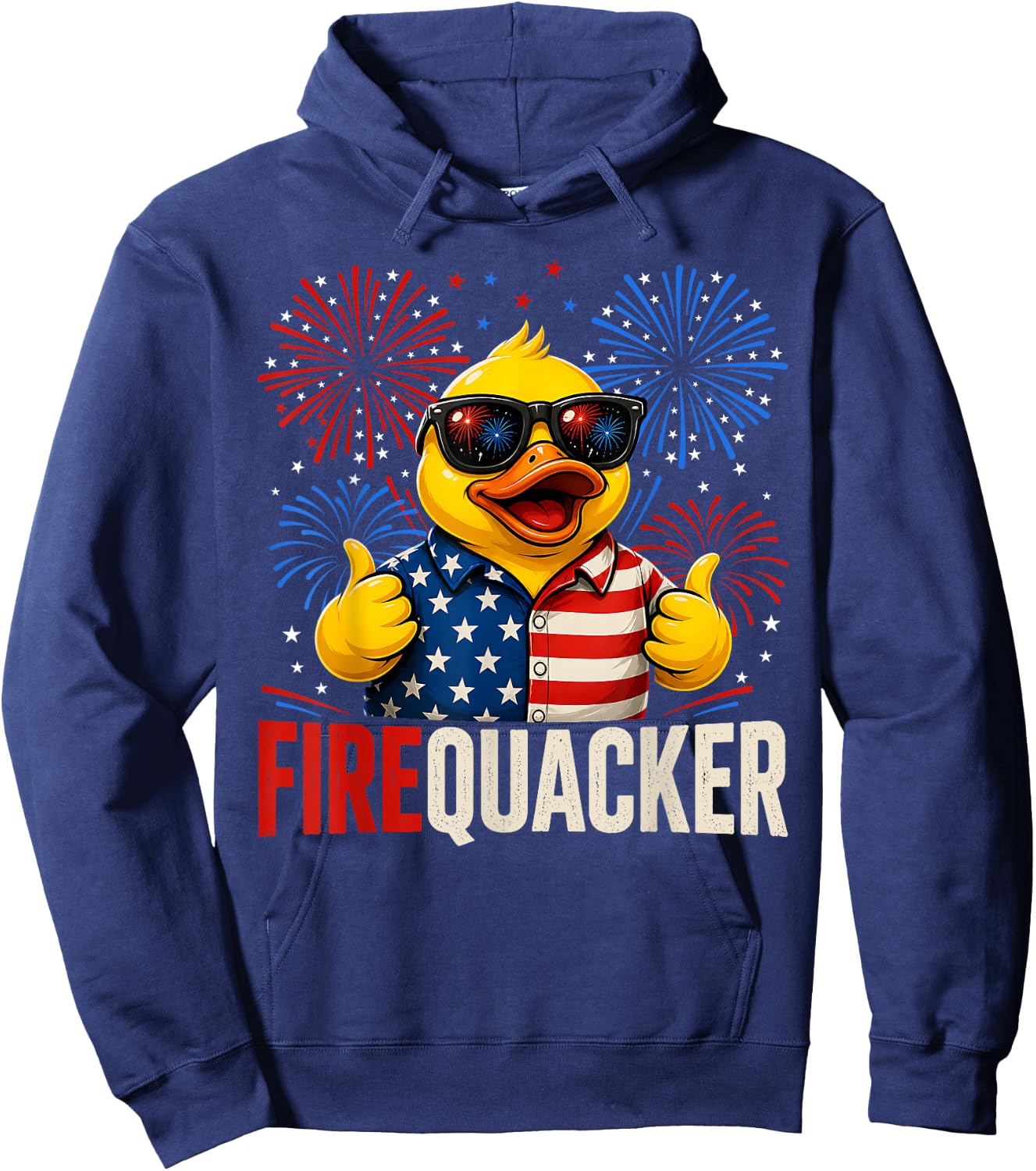 Firequacker Duck Patriotic Funny USA 4th of July Hoodie - Hoodie | Navy