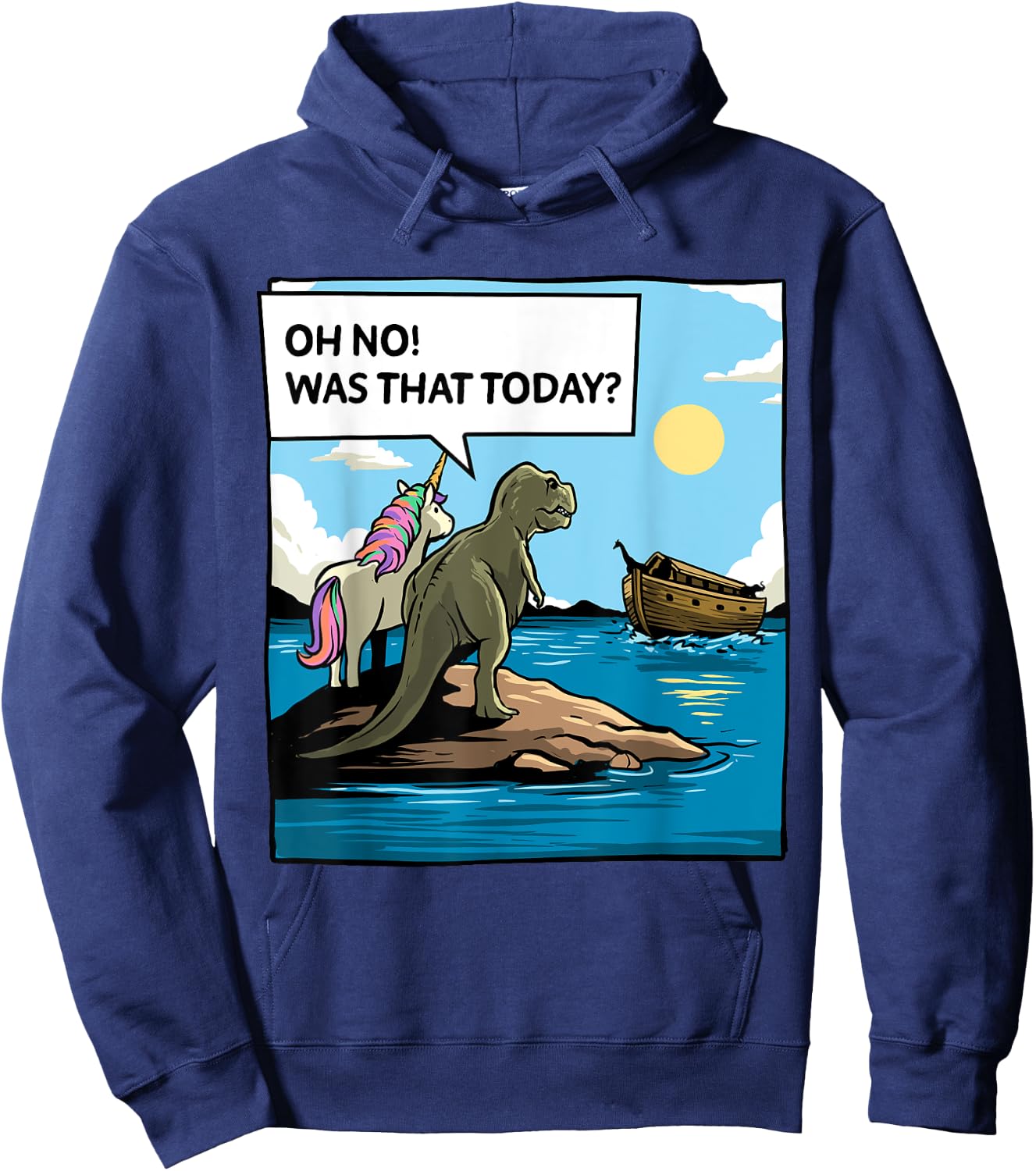 Christian Noah's Ark Bibble Pun Last Unicorn Dinosaur Funny Hoodie - Hoodie | Navy