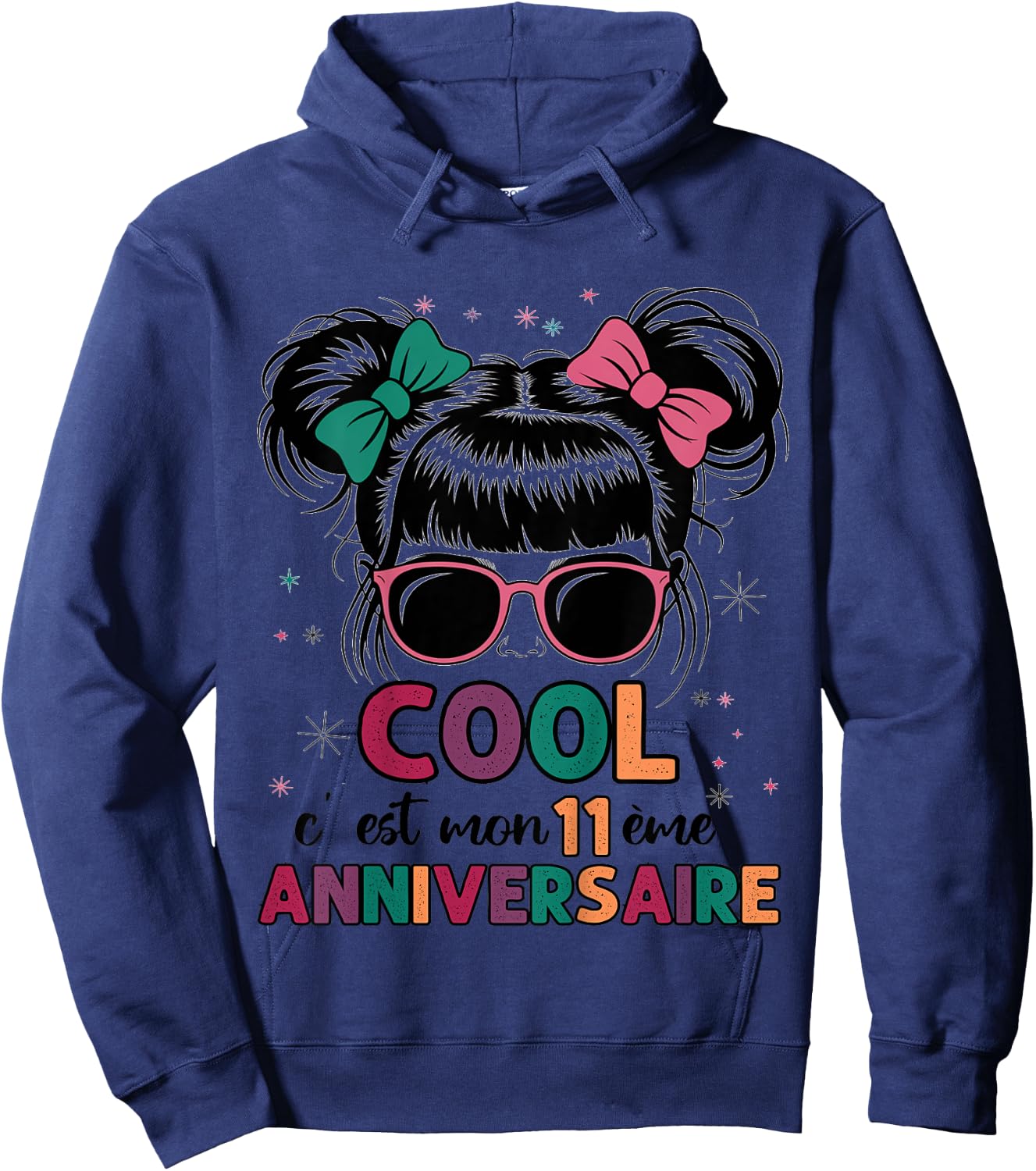 Children's 11 Year Old Birthday Gift Girl Cool Fun Glasses Festive , white, 2 Hoodie - Hoodie | Navy