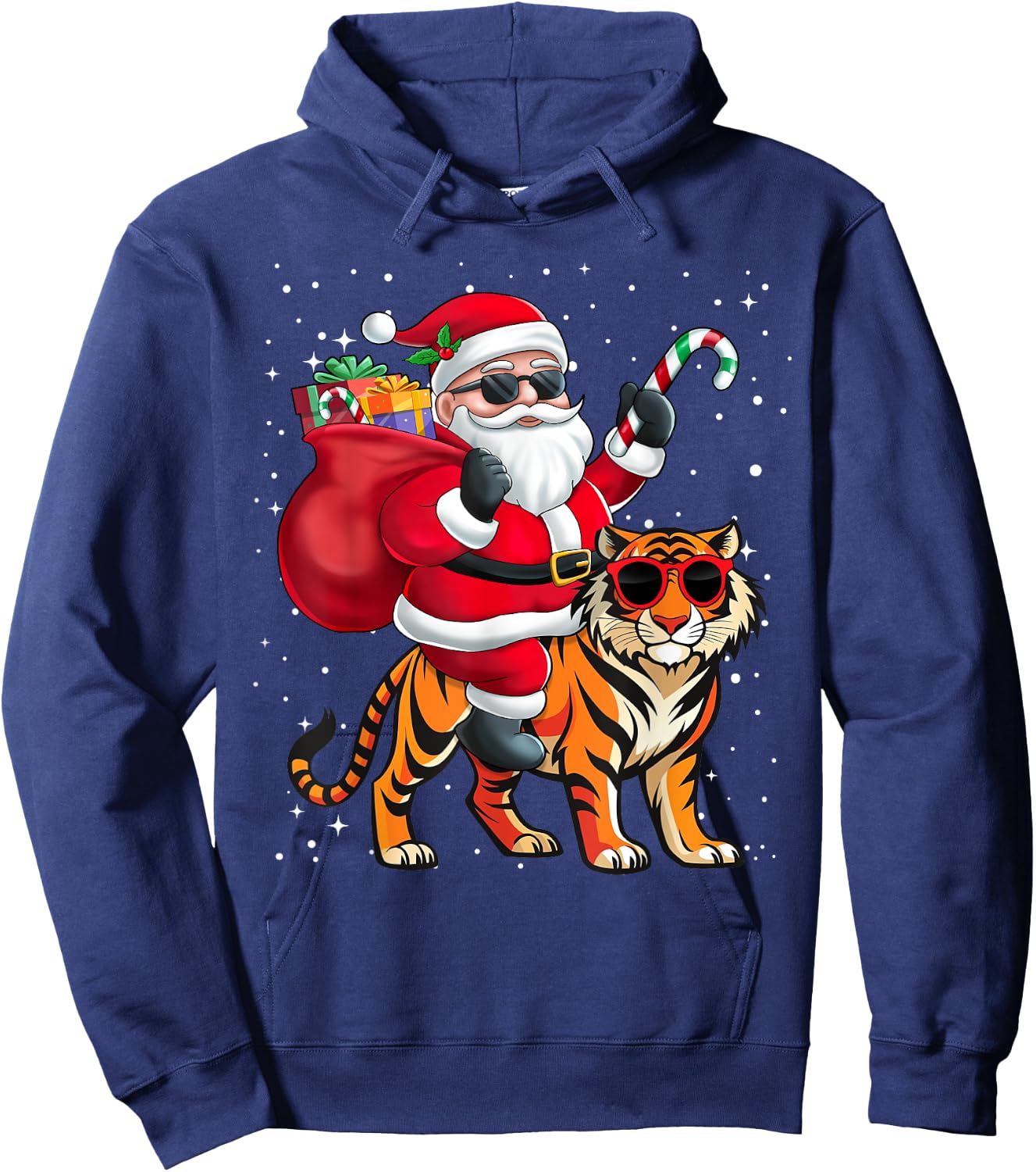 Santa Claus Riding A Tiger Christmas Boy Girl Kids Hoodie - Hoodie | Navy