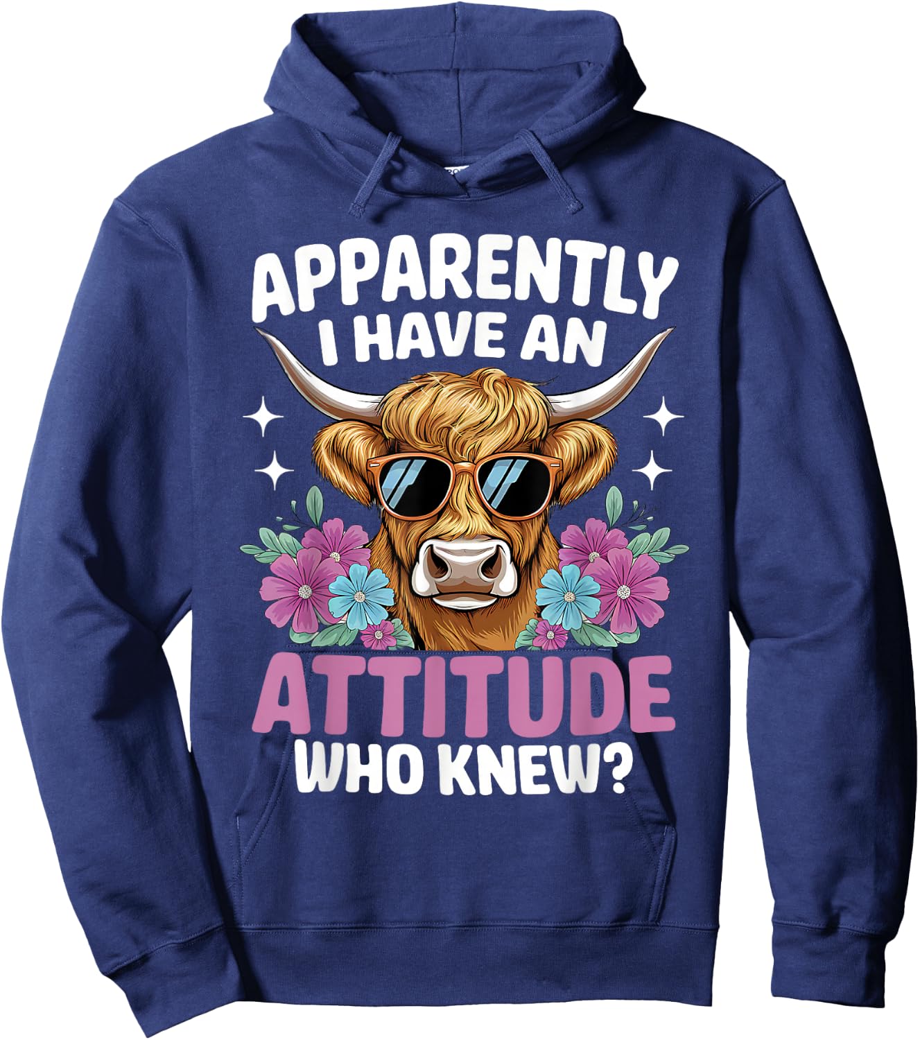 Apparently I Have An Attitude Who Knew Highland Cow Print Hoodie - Hoodie | Navy