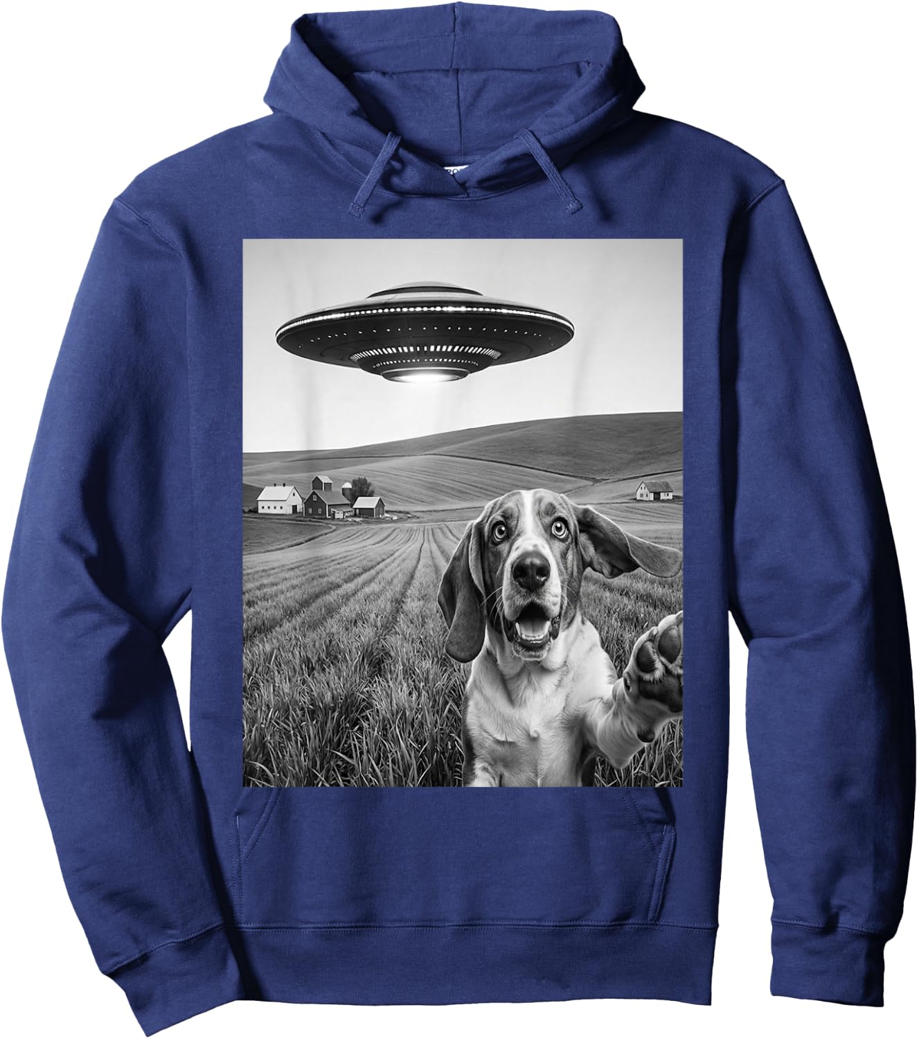 Selfie with Alien UFO Funny Basset Hound Dog Lover Hoodie - Hoodie | Navy