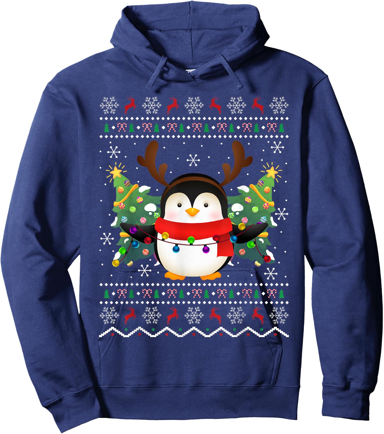 Penguin Lover Xmas Sweater Ugly Santa Penguin Christmas Hoodie - Hoodie | Navy