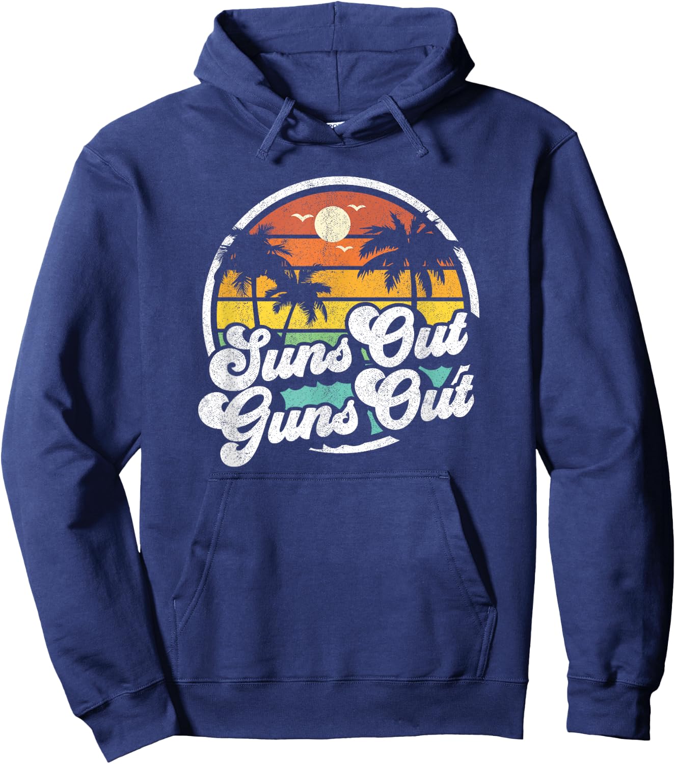 Suns Out Guns Out Funny Beach Vacation Retro Surfing Gift Hoodie - Hoodie | Navy