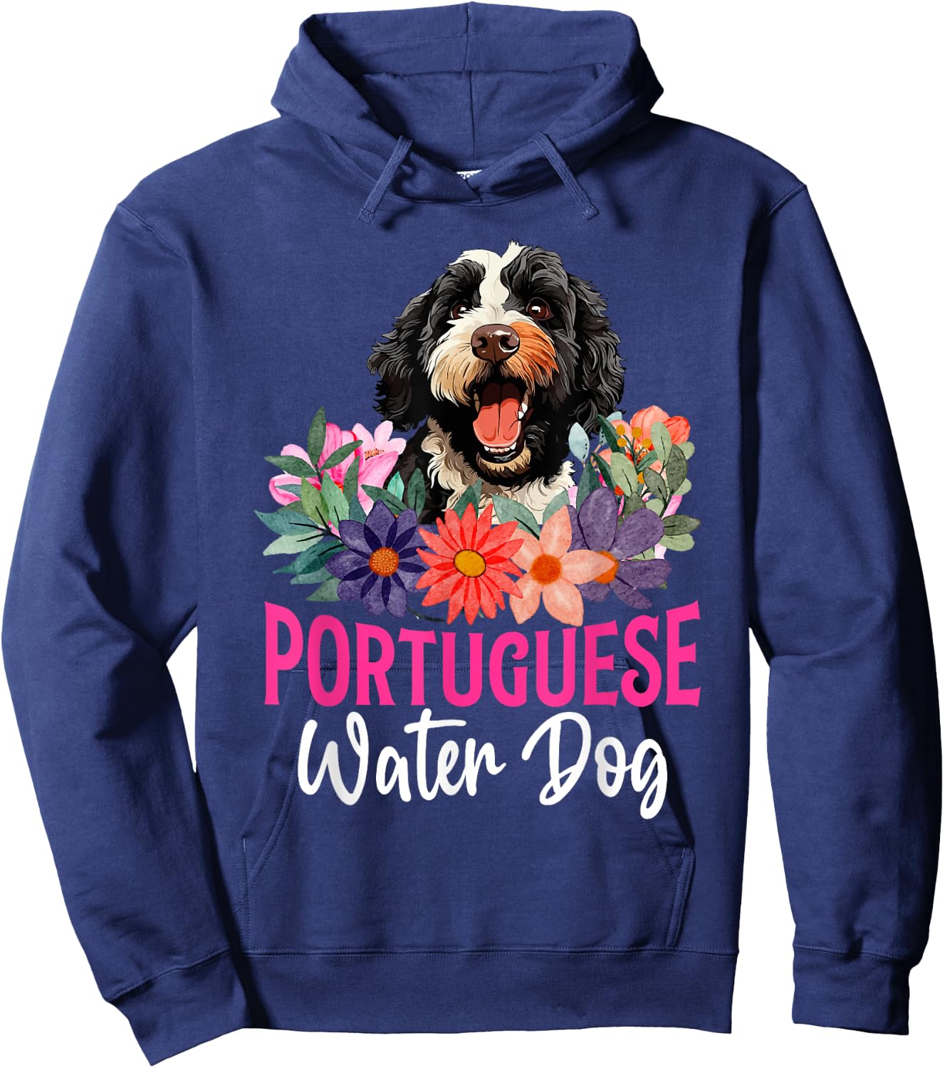Sunset Retro Portuguese Water Dog - Pet Paw Hoodie - Hoodie | Navy