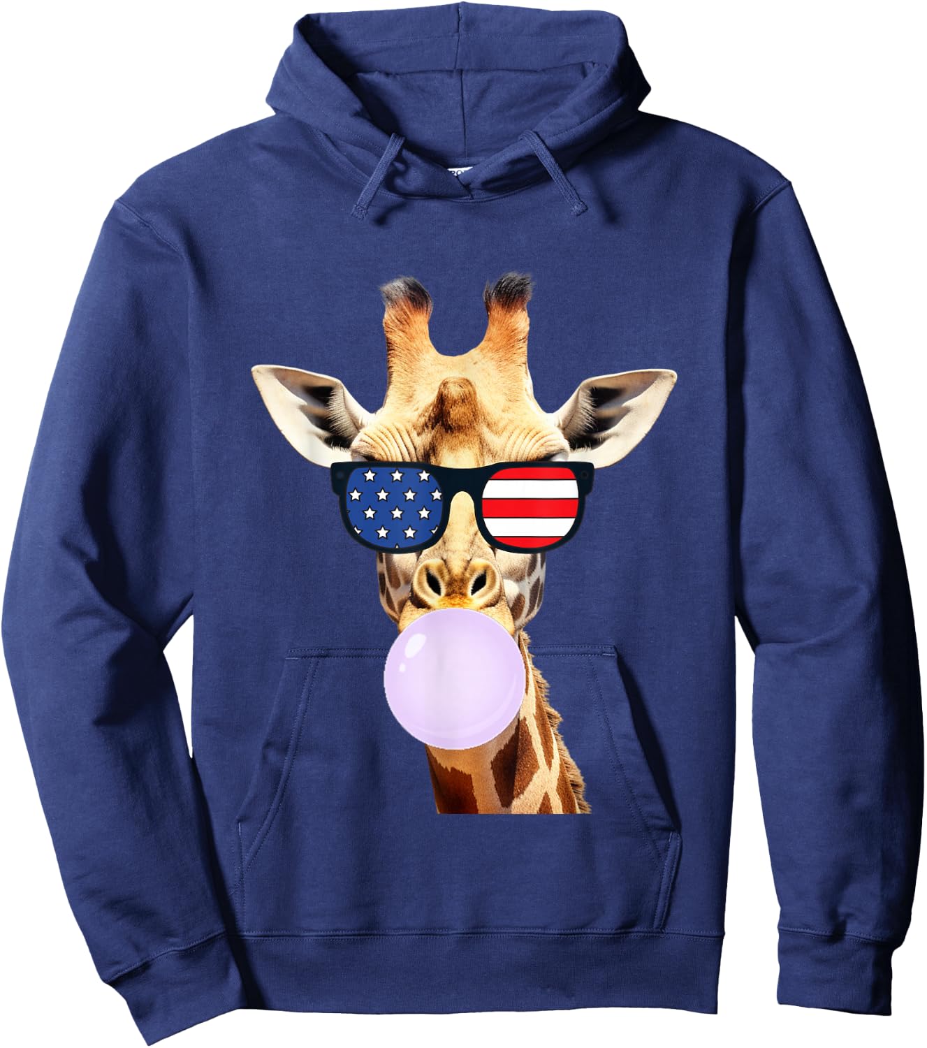 Funny Giraffe American Flag 4th Of July Adults Kids USA Hoodie - Hoodie | Navy