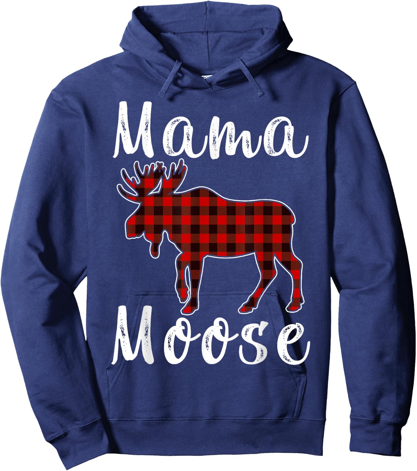 Mama Moose Family Christmas Pajama Red& Black Plaid Flannel Hoodie - Hoodie | Navy