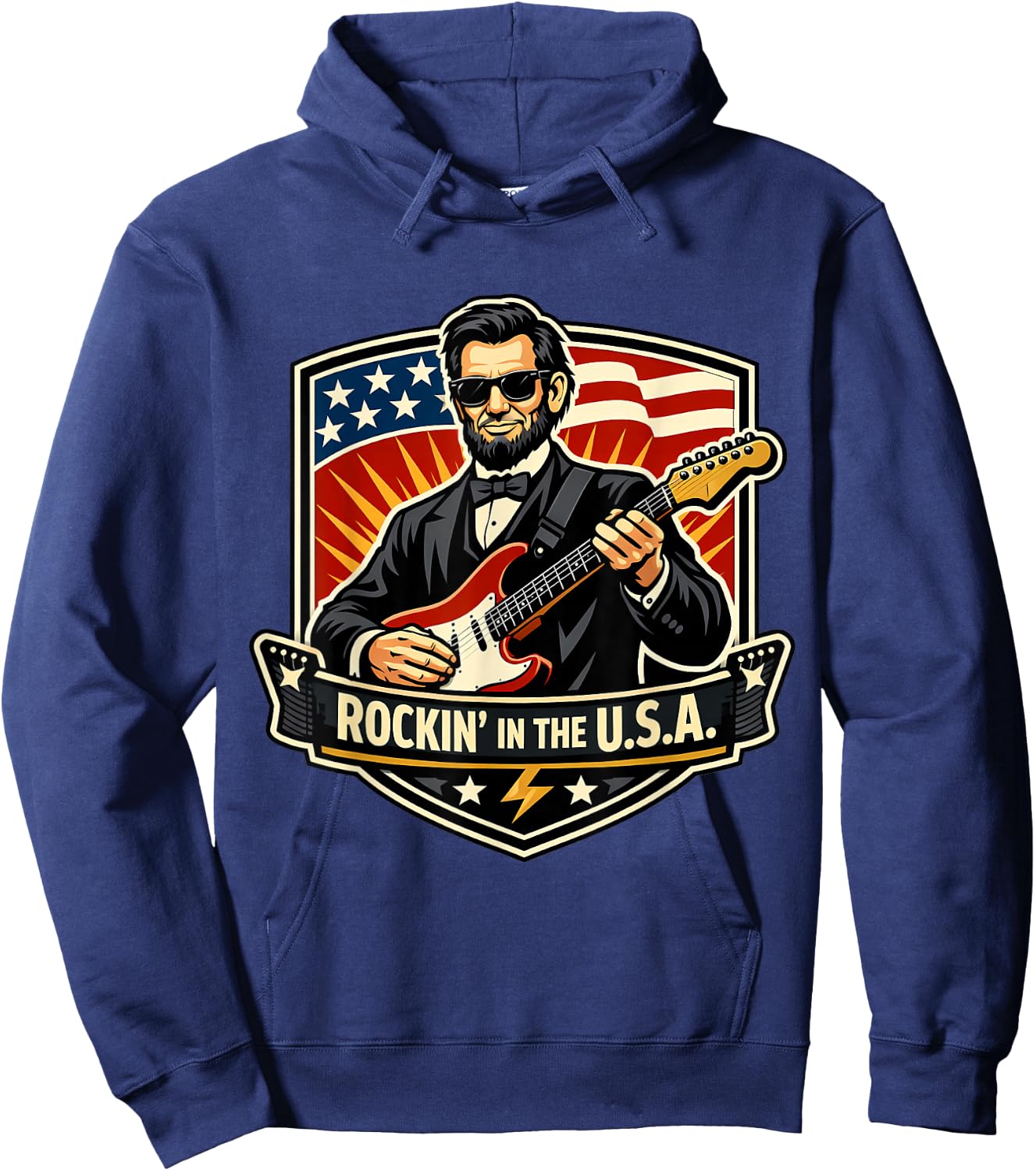 Rockin in The USA President Guitar American Independence Day Hoodie - Hoodie | Navy