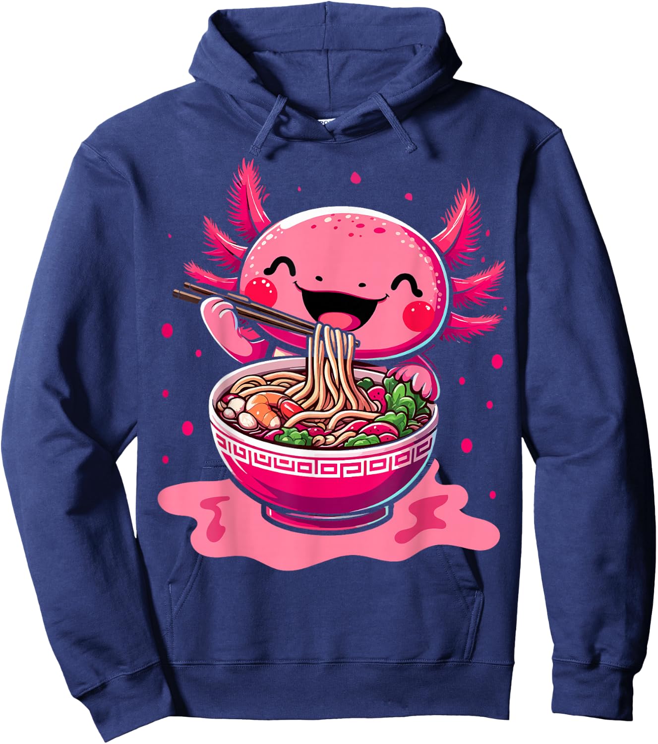 Kawaii Axolotl Eating Ramen Noodles Kids Teen Boys Girls Hoodie - Hoodie | Navy