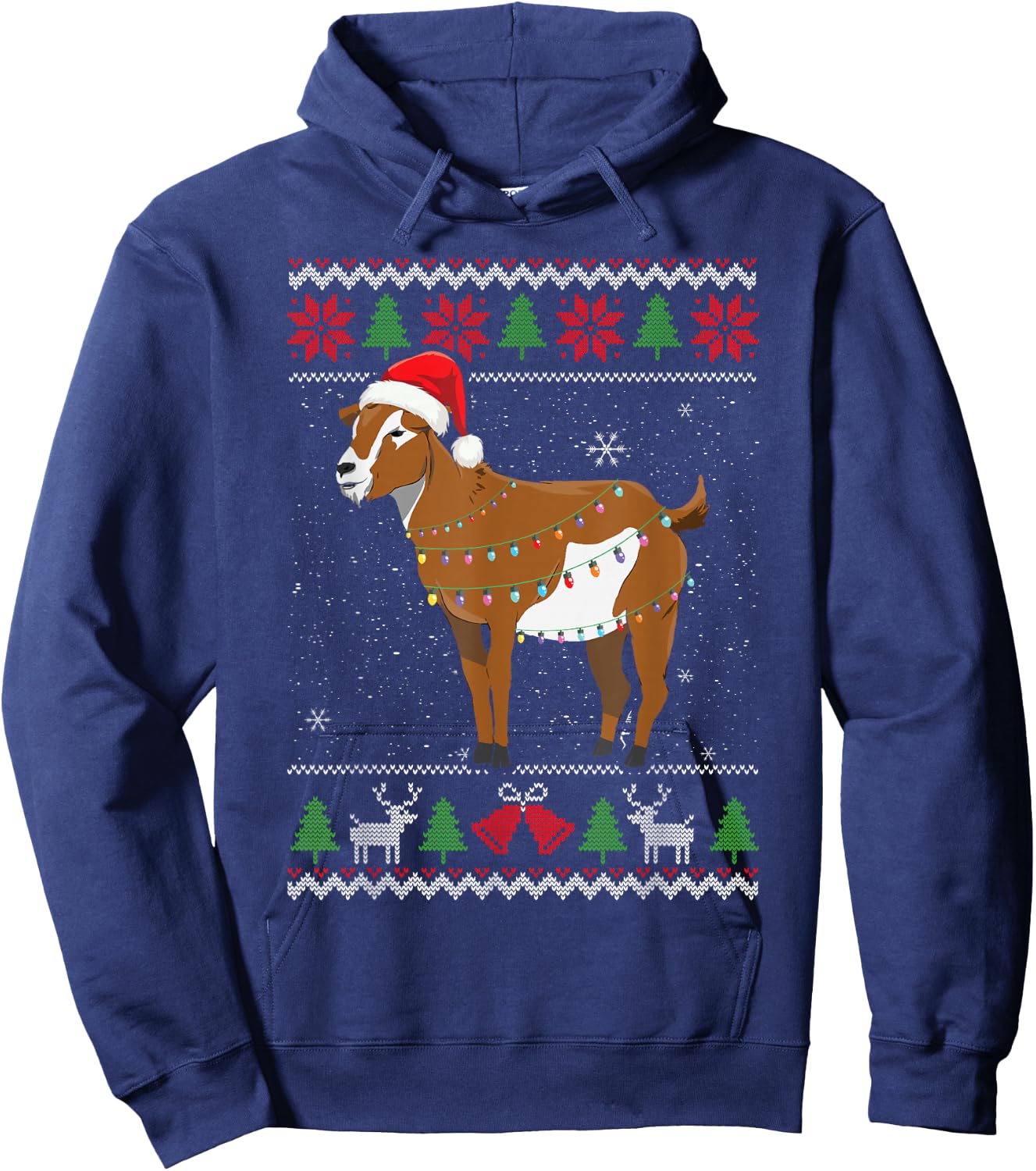 Goat Christmas Sweater Goat Christmas Tree Lights Hoodie - Hoodie | Navy