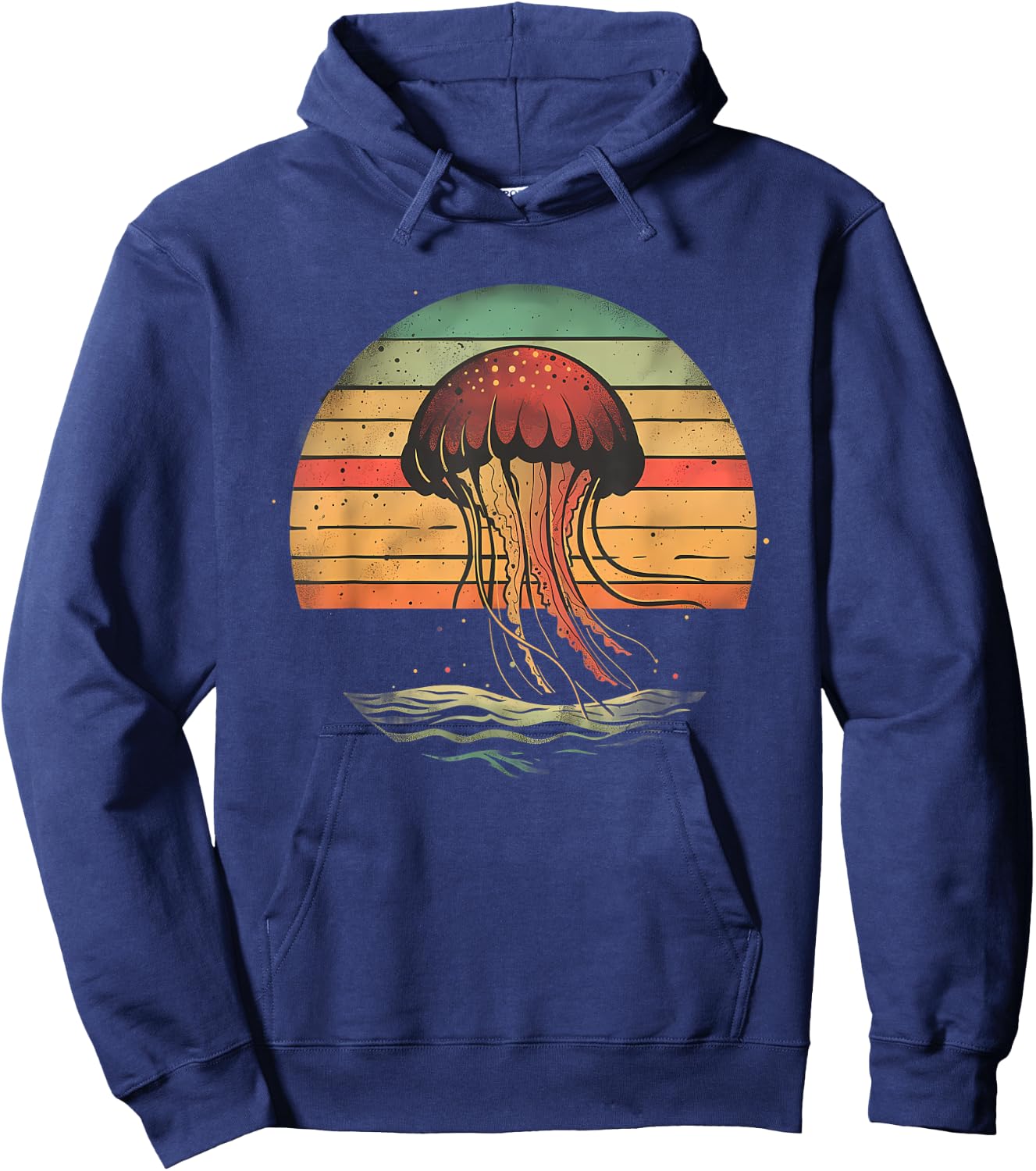Jellyfish Retro Sunset Marine Mammal Sea Ocean Jellyfish Hoodie - Hoodie | Navy