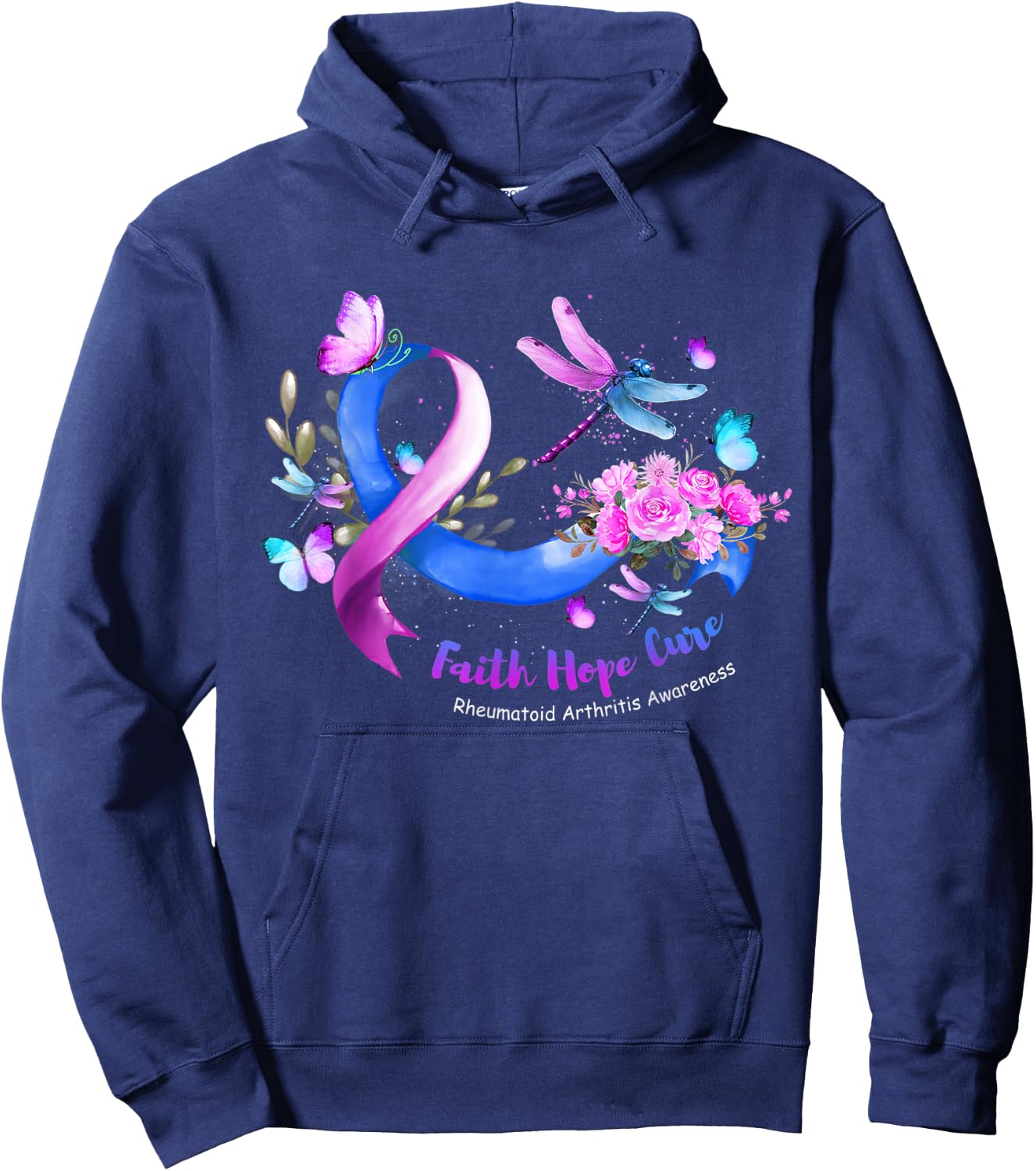 Faith Hope Cure Dragonfly Rheumatoid Arthritis Awareness Hoodie - Hoodie | Navy