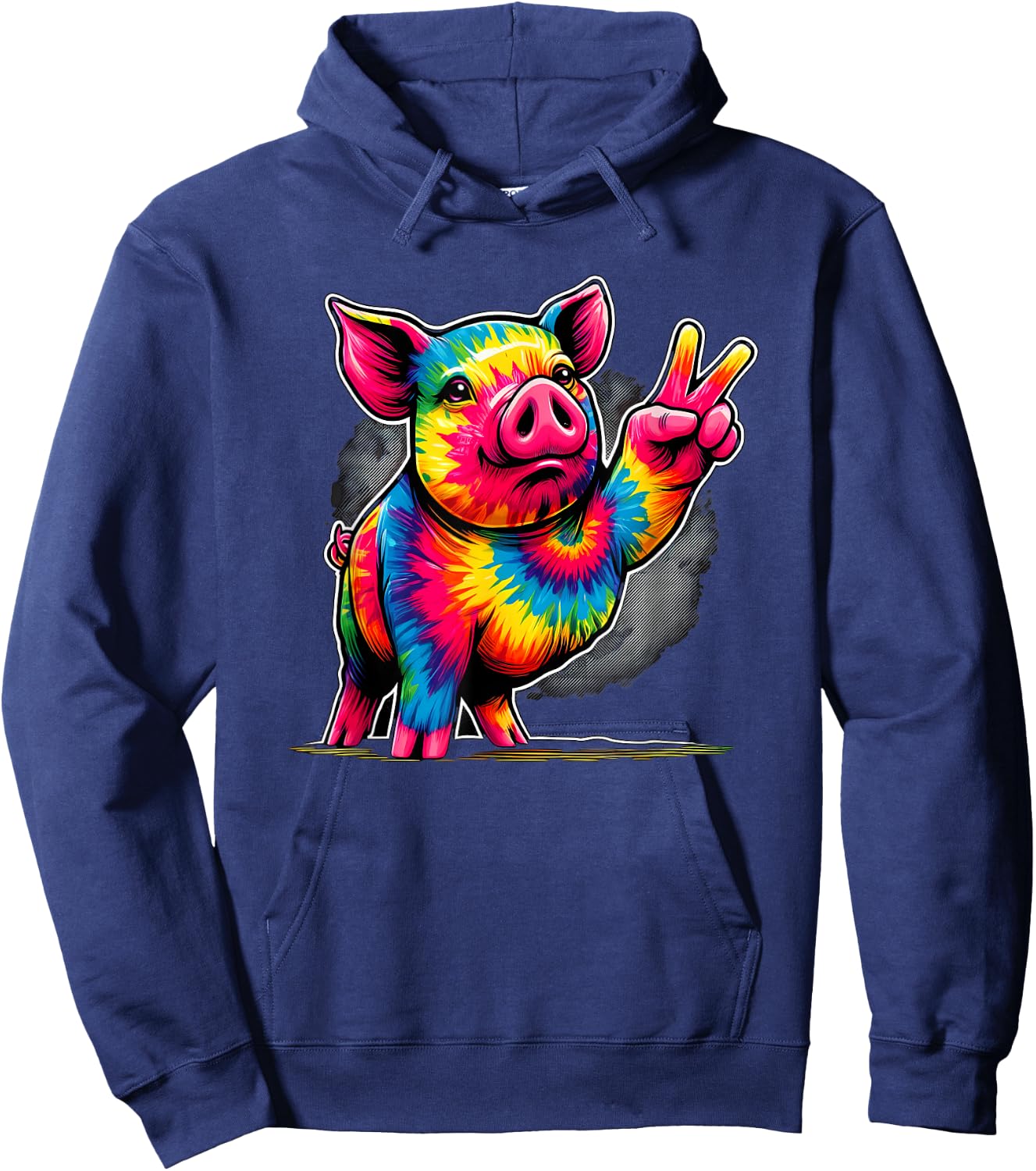 Peace Sign Tie Dye Pig Hoodie - Hoodie | Navy