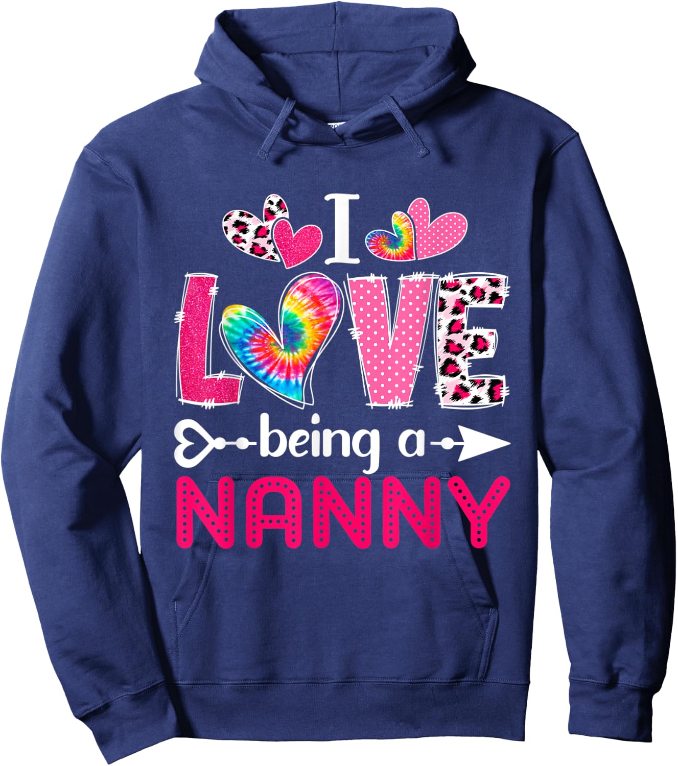 Tie Dye Leopard Happy Mother's Day Love Being Nanny Plaid Hoodie - Hoodie | Navy