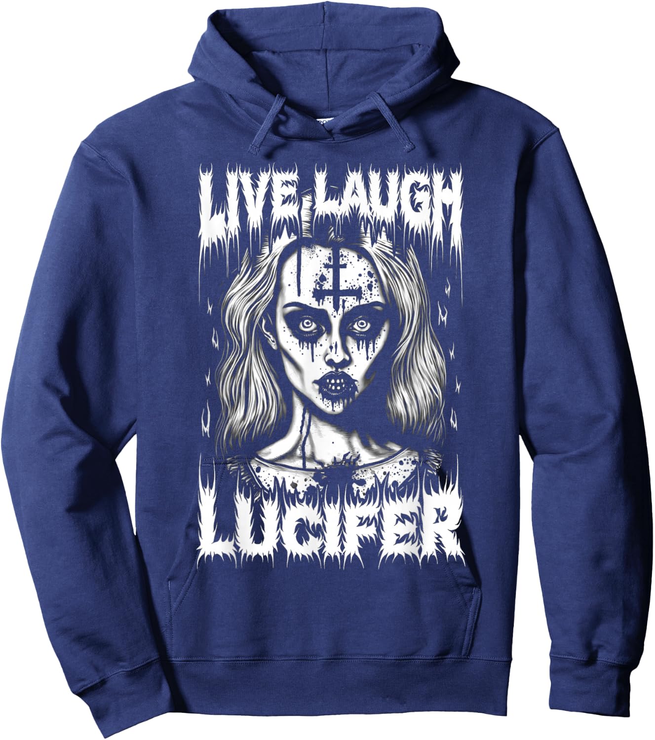 Live Laugh Lucifer Satanic Goth Woman In Demonic Makeup Hoodie - Hoodie | Navy