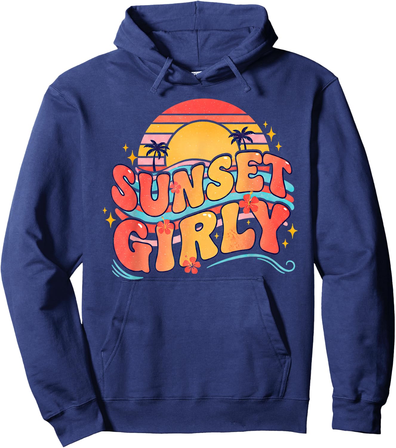 Sunset Girly Tropical Beach Sunset Groovy Summer Hoodie - Hoodie | Navy