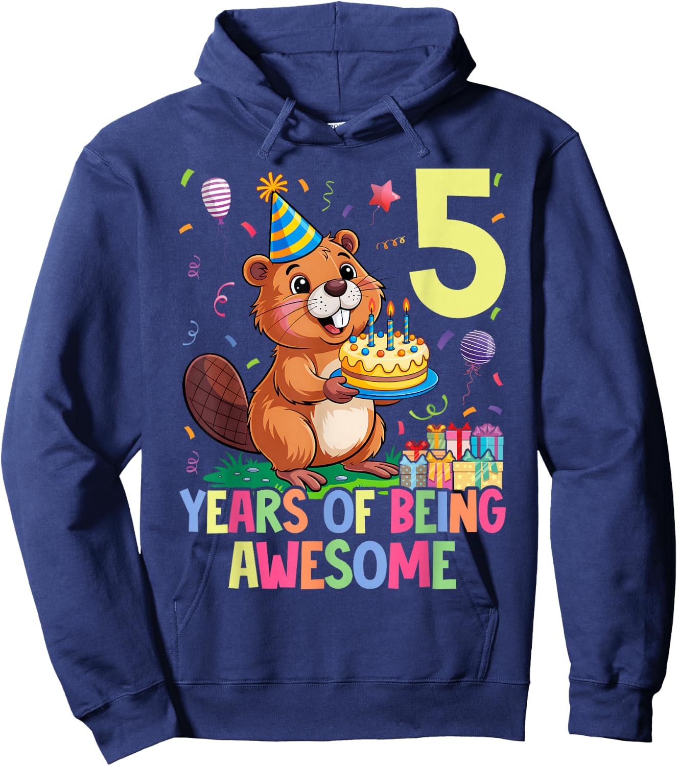 Beaver 5th Birthday for Kids Five Year Old Beaver Hoodie - Hoodie | Navy
