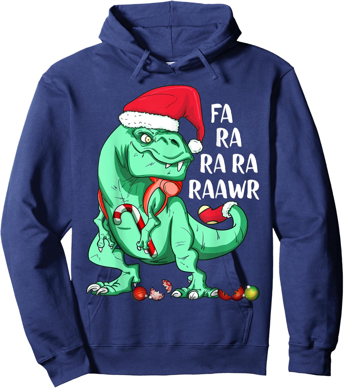 Fun Holiday T-Rex Dinosaur in Santa Hat FA RA RAWR Christmas Hoodie - Hoodie | Navy
