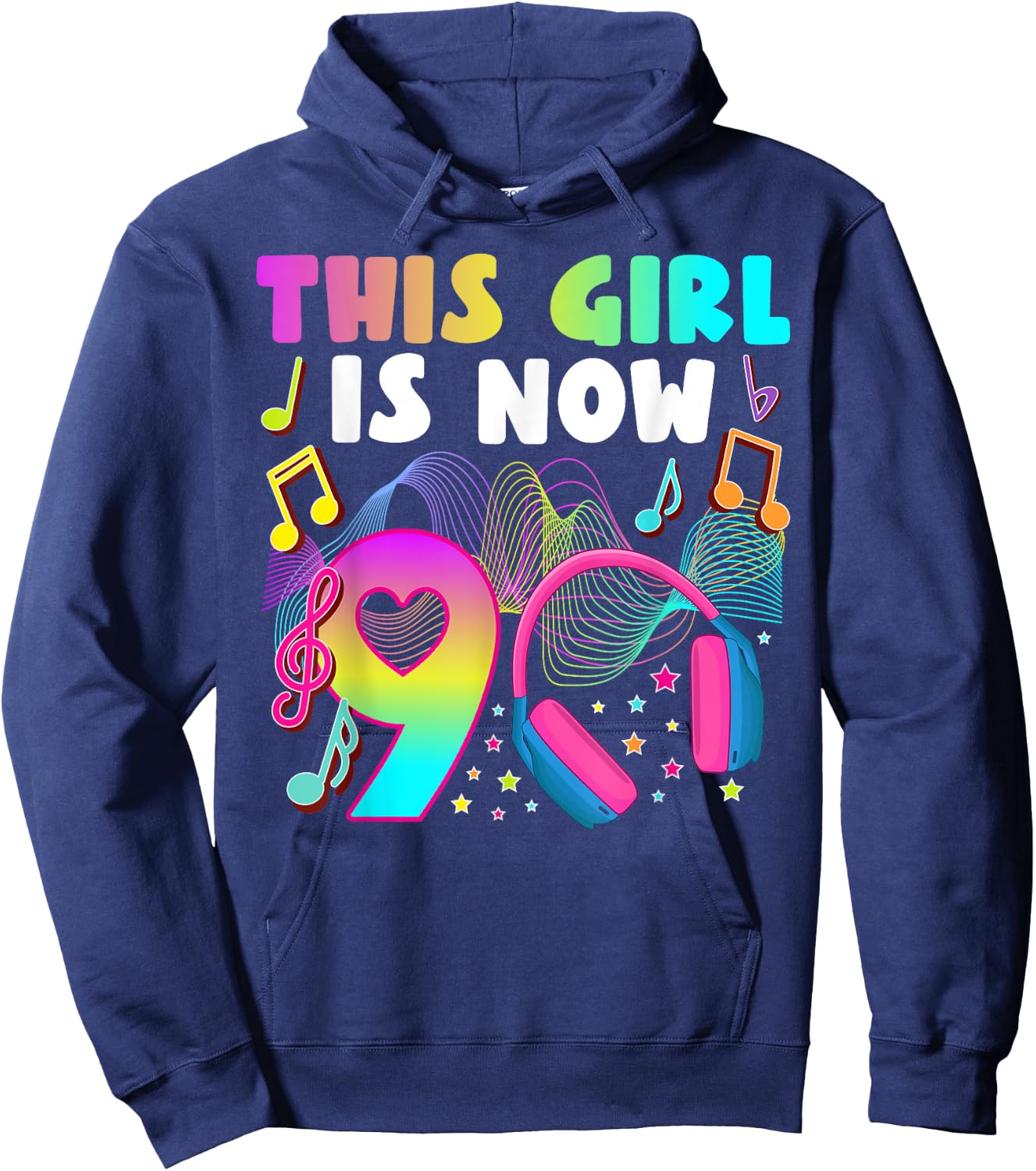 9th Music Birthday Party 9 Year Old Musical Birthday Hoodie - Hoodie | Navy