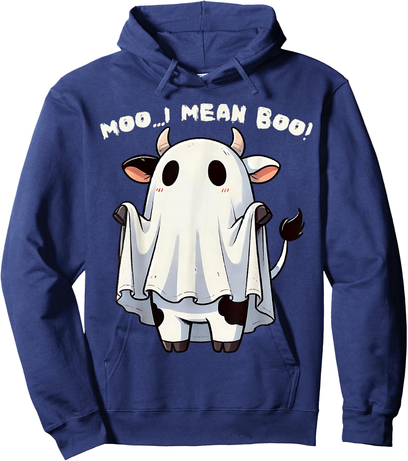 Moo I Mean Boo Funny Cow Ghost Halloween Costume Hoodie - Hoodie | Navy