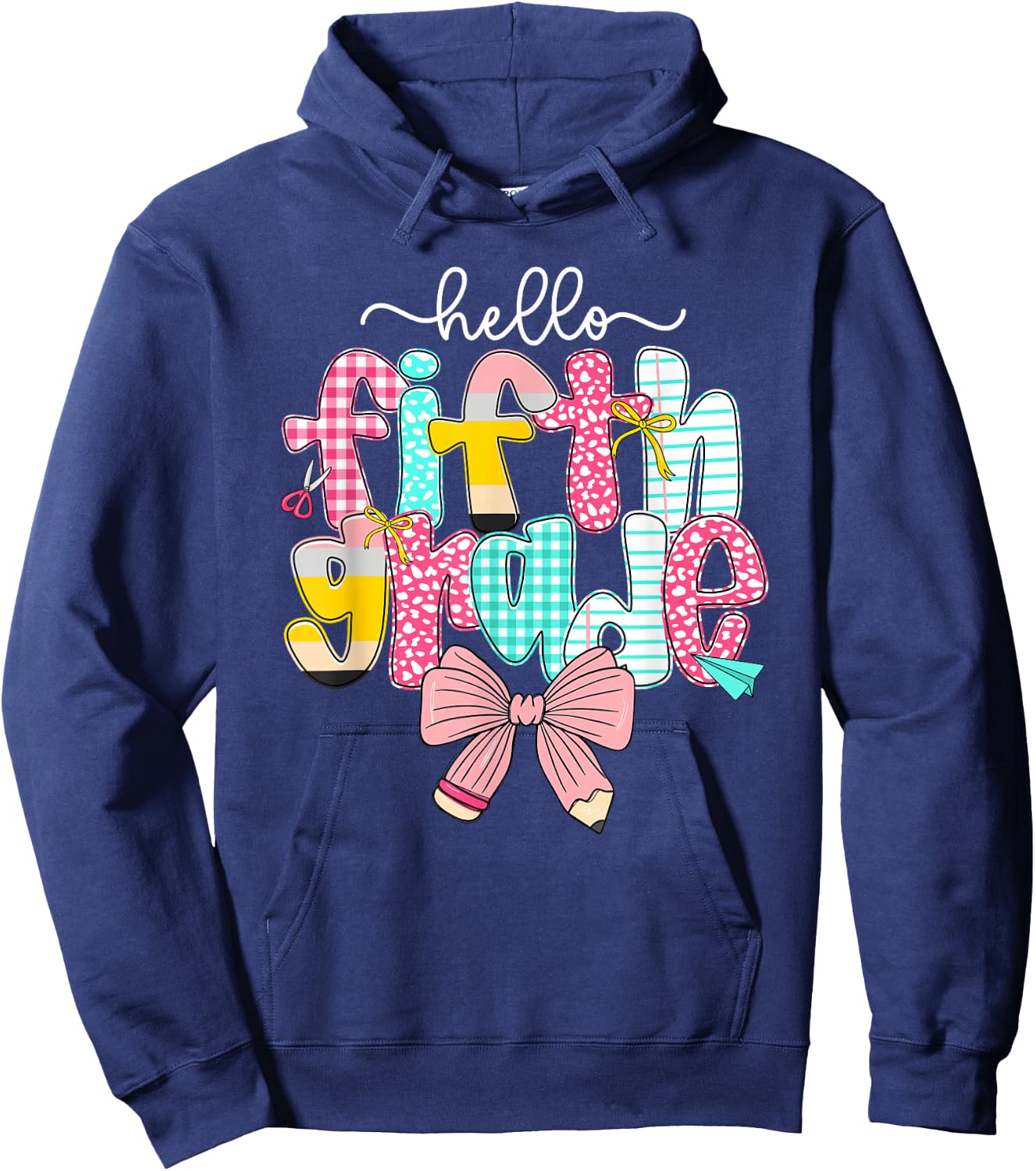 Preppy Hello 5th Grade Back to School Teacher Student Kids Hoodie - Hoodie | Navy