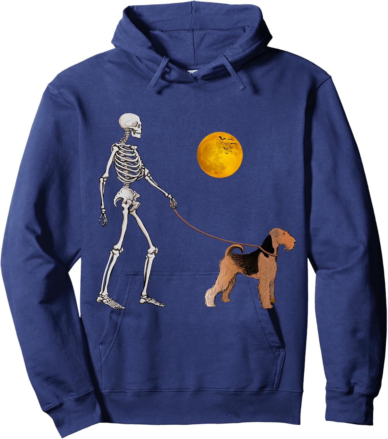 Airedale Terrier Skeleton Dog Walking Halloween Costume Hoodie - Hoodie | Navy