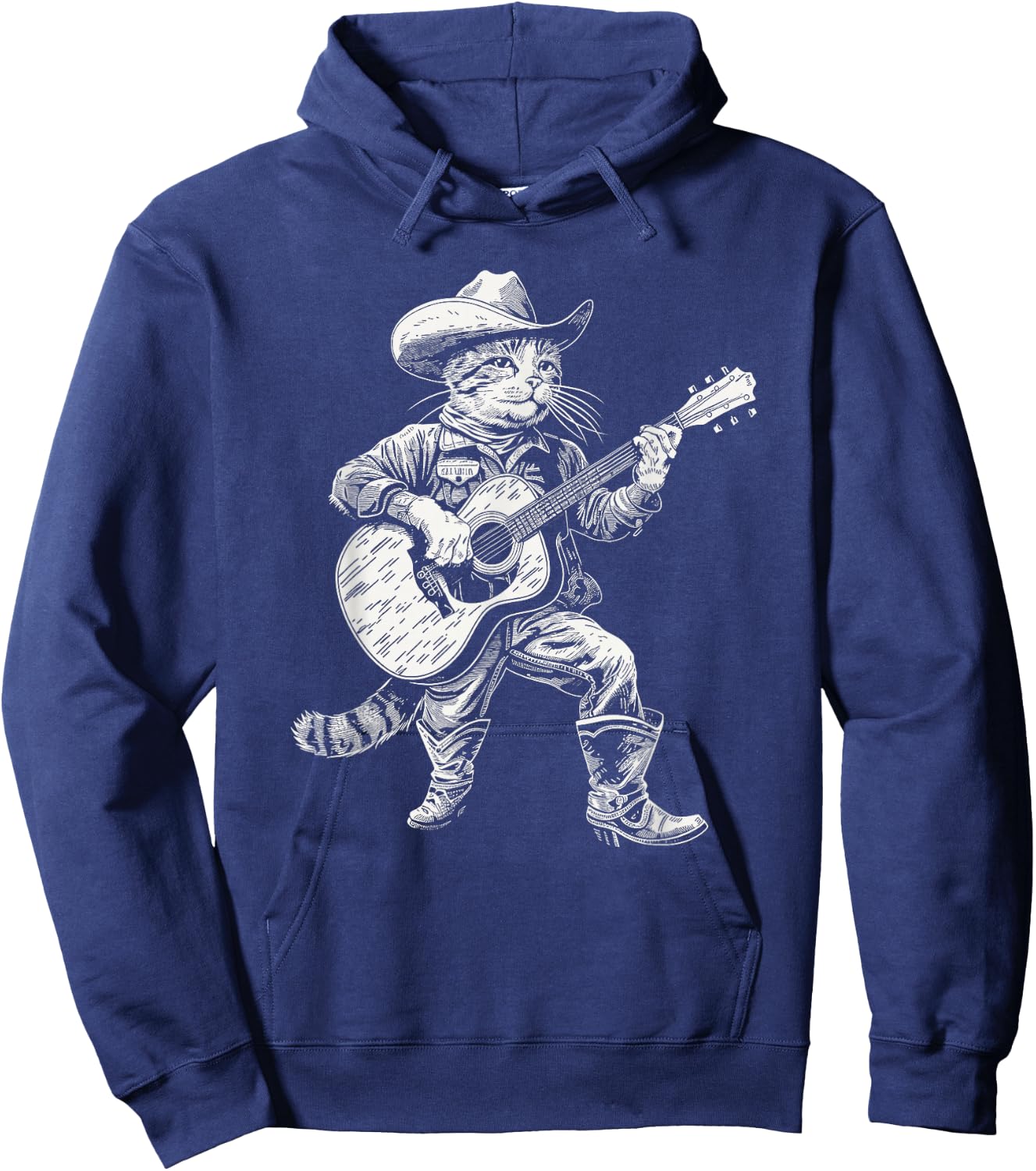 Cowboy Cat Playing Guitar Funny Country Music Loving Cat Hoodie - Hoodie | Navy