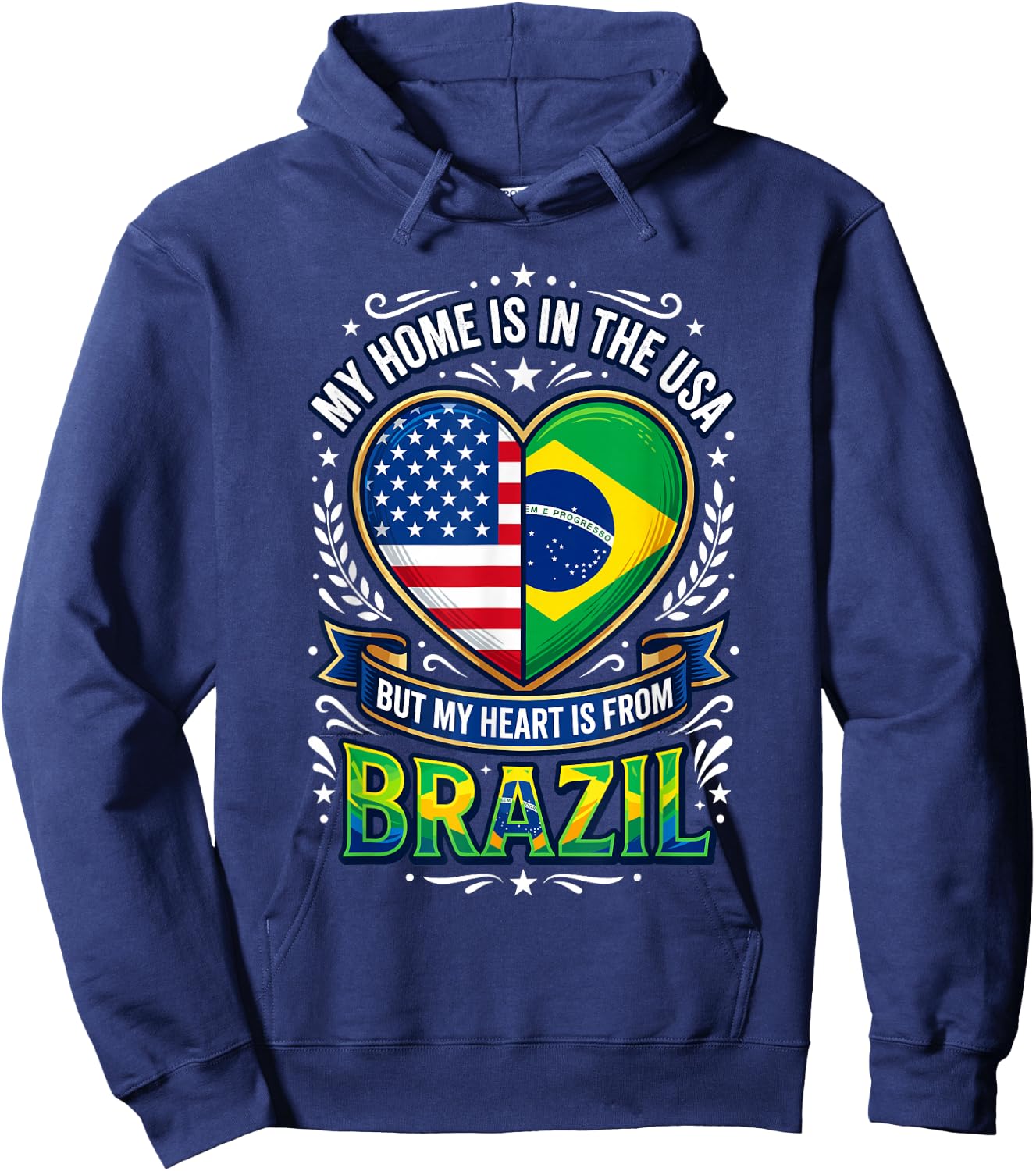 Brazilian American Flag Heritage Roots Love Brazil USA Hoodie - Hoodie | Navy