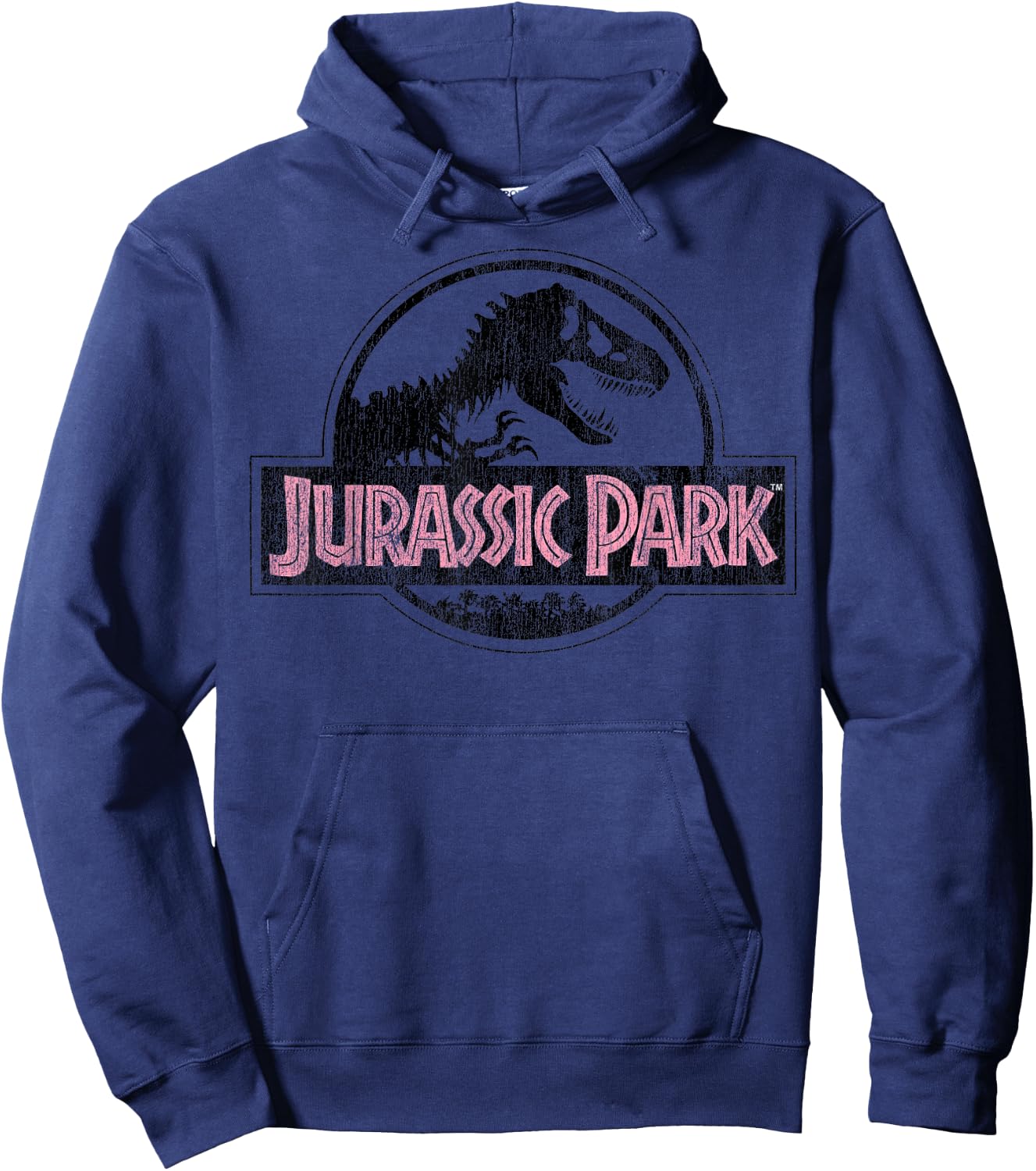 Jurassic Park Distressed Logo Pink Type Small Hoodie - Hoodie | Navy