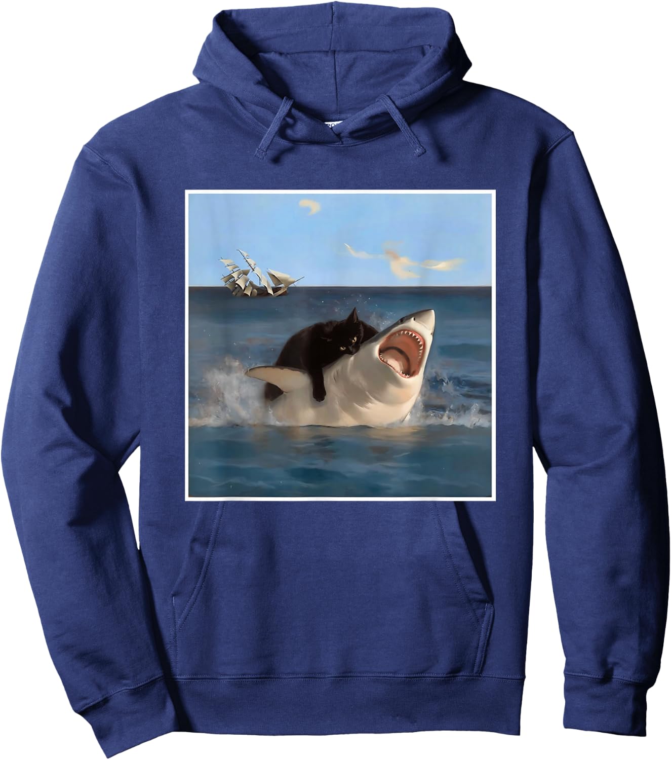Funny Art & Cat Lover Quote Cat Biting Shark Cool Fat Cat Hoodie - Hoodie | Navy