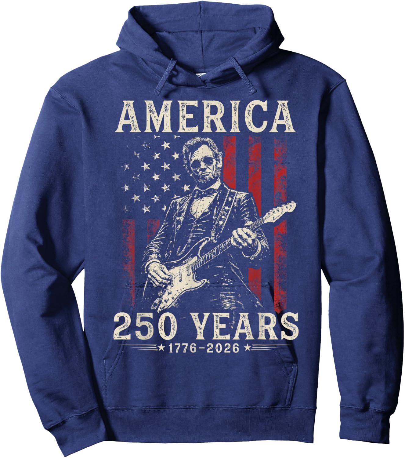 Vintage Abraham Lincoln Abe Lincoln Playing Guitar 250 Years Hoodie - Hoodie | Navy
