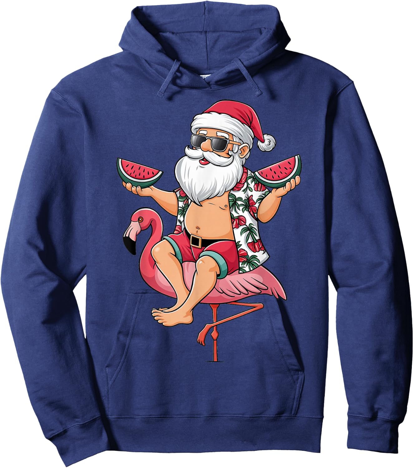 Santa Flamingo Floatie Christmas In July Watermelon Summer Hoodie - Hoodie | Navy