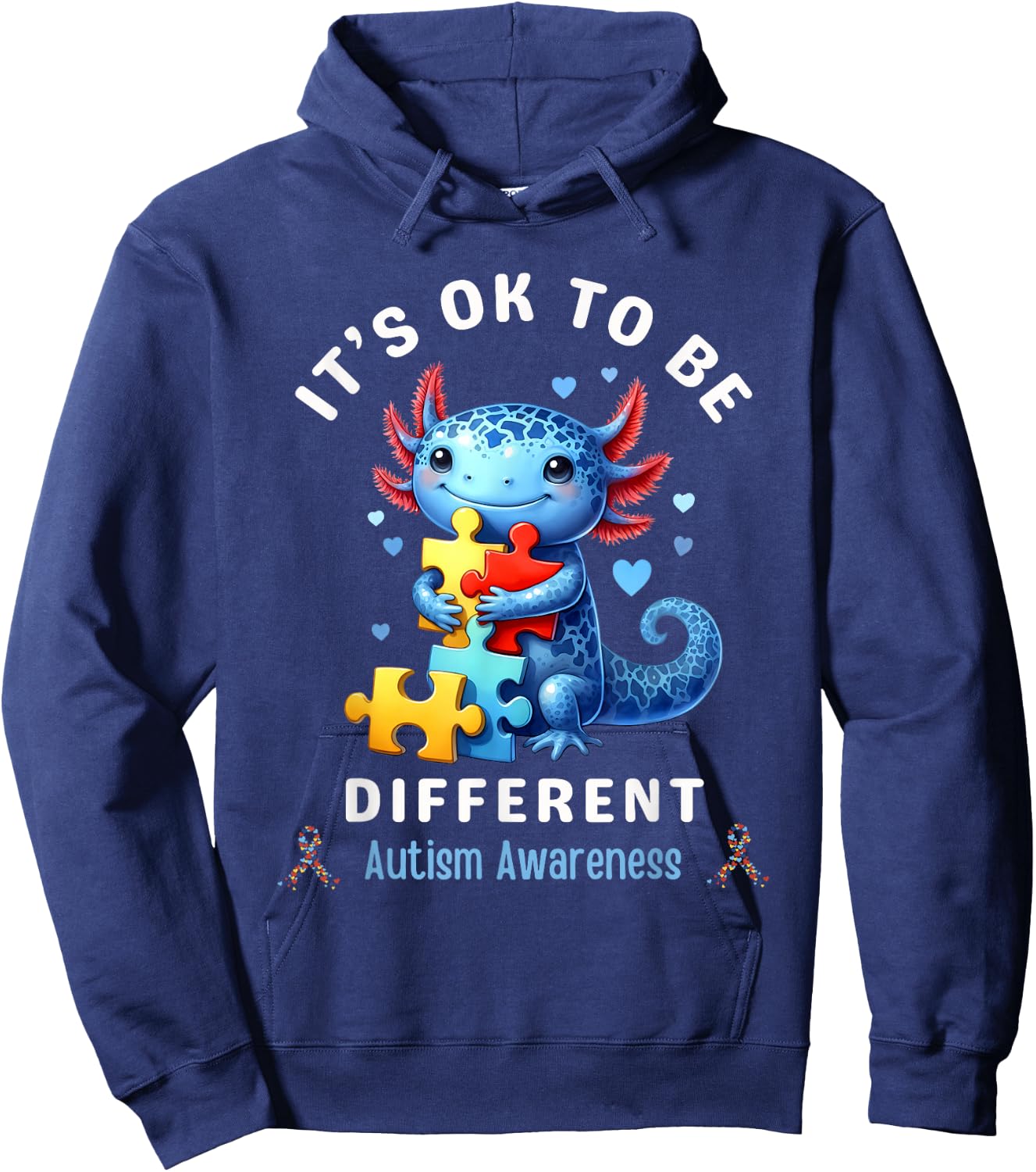 It's Ok To Be Different Autism Awareness Cute Axolotl Animal Hoodie - Hoodie | Navy