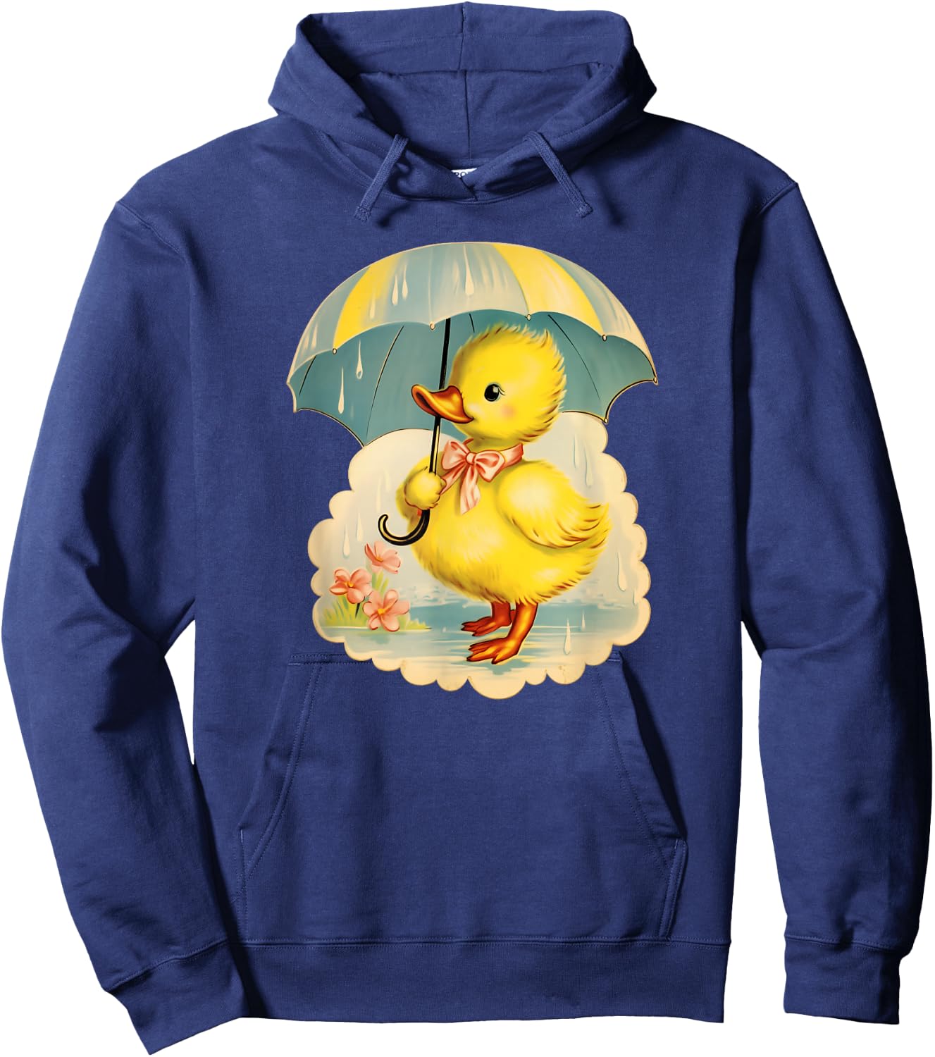 Vintage Easter Spring Duck With Umbrella Retro Vintage Hoodie - Hoodie | Navy