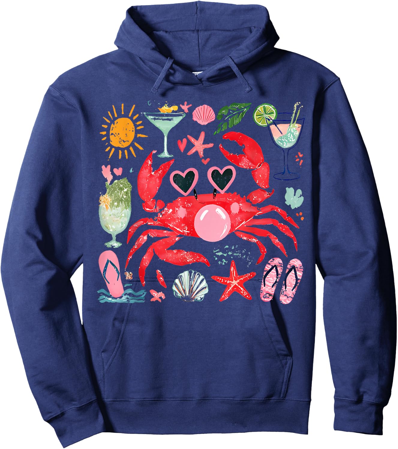 Crab Funny Crab Blowing Bubble Beach Vibes Summer Vacation Hoodie - Hoodie | Navy