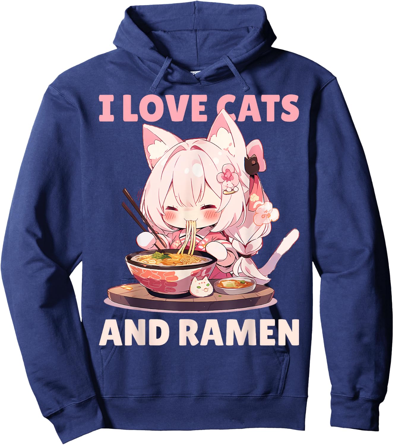 Kawaii Chibi Nekomimi Anime Cat Girl Ramen Otaku Hoodie - Hoodie | Navy