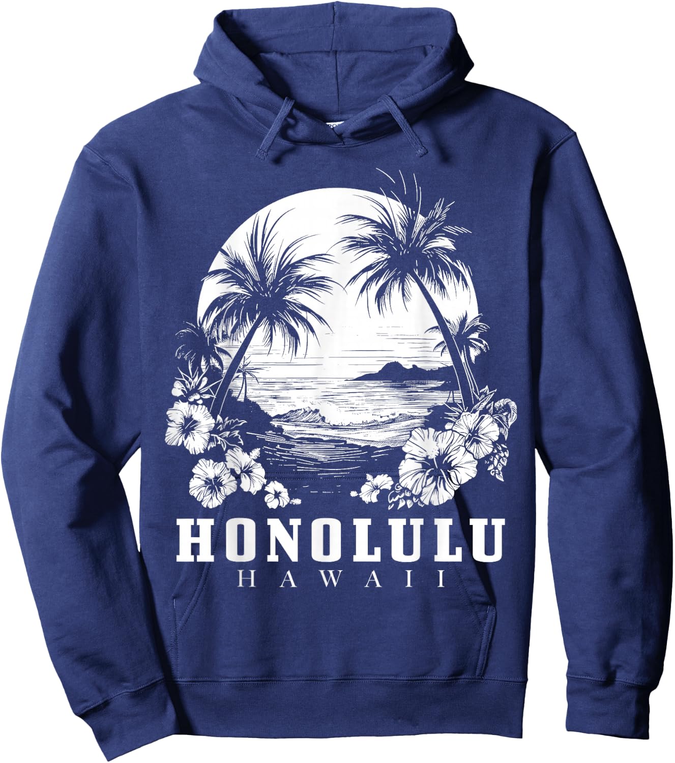 Honolulu Hawaii Hawaiian Hibiscus Flowers Surfer Souvenir Hoodie - Hoodie | Navy