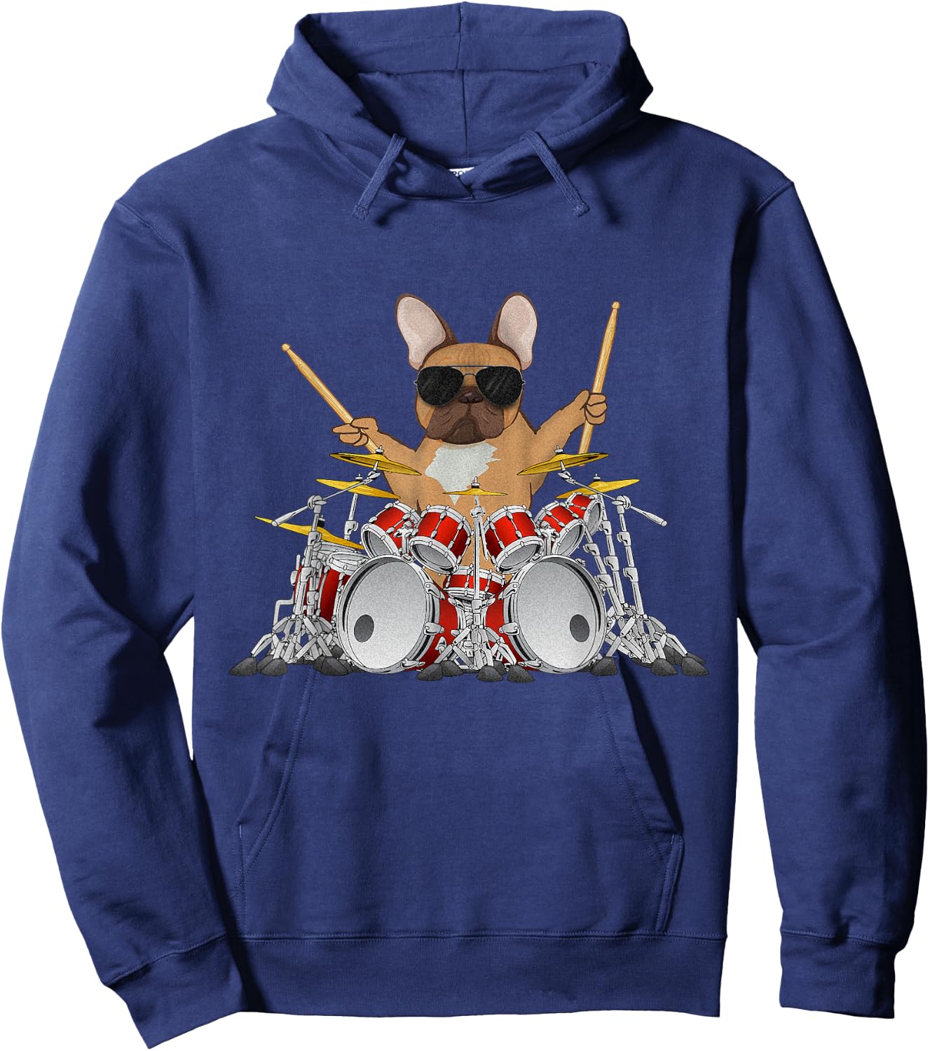 Drummer French bulldog drums drumming dog Hoodie - Hoodie | Navy