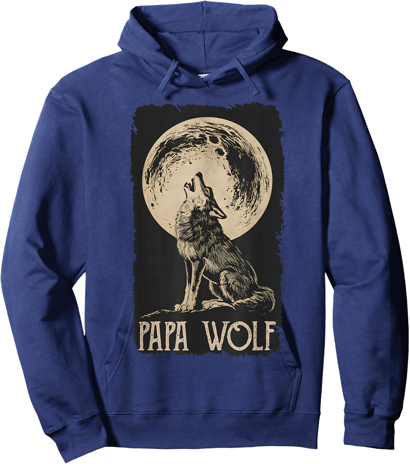 Dad Wolf Geschenk Ideen Für Herren Heulender Wolf Vater Vollmond Männer Papa Wolf Grau S Klassisch V-Ausschnitt Hoodie - Hoodie | Navy