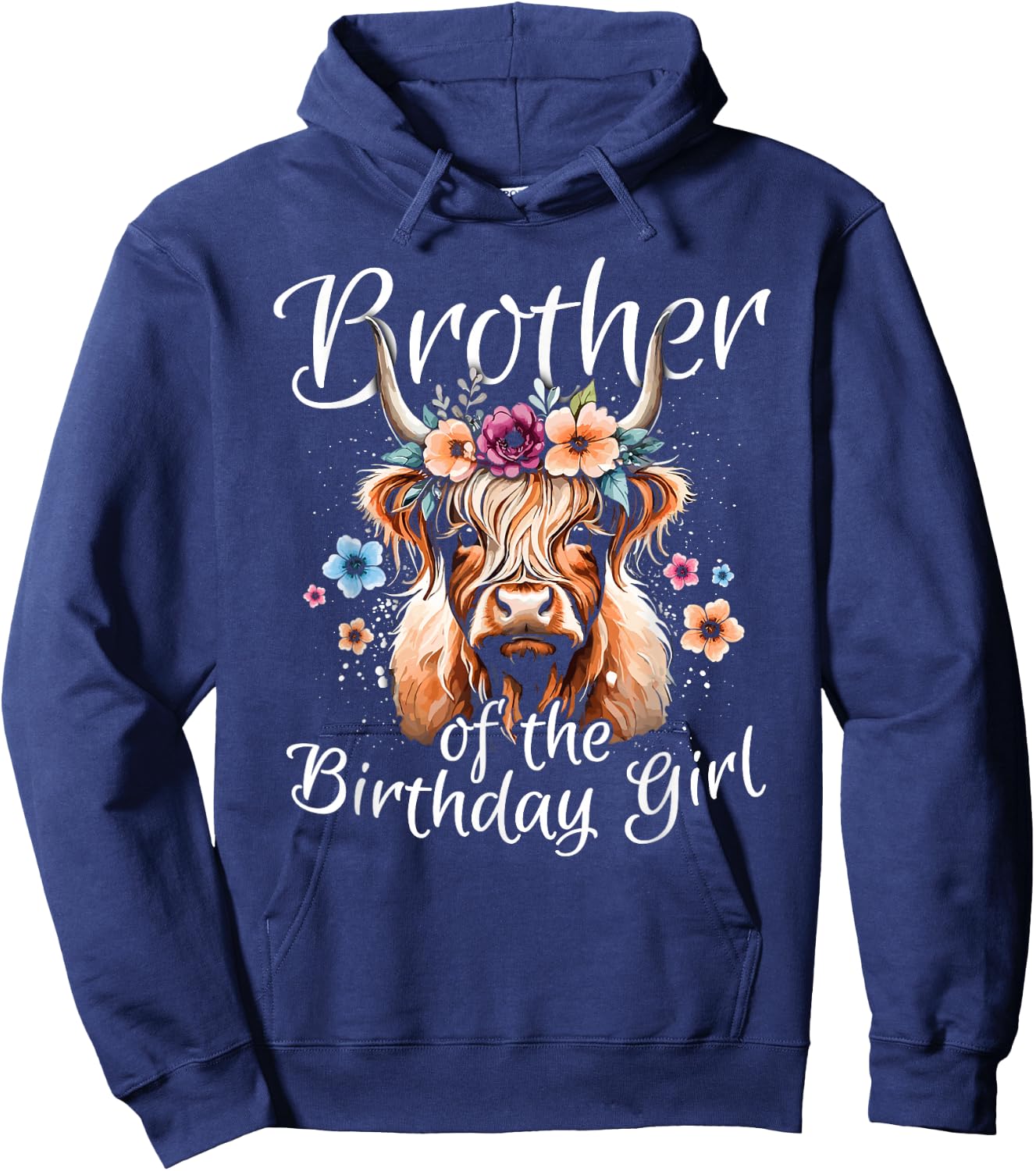 Brother Of The Birthday Girl Highland Cow Hoodie - Hoodie | Navy