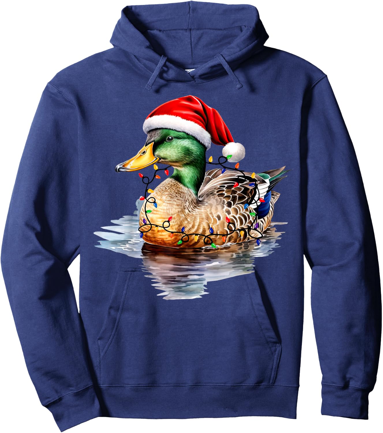 Christmas Duck Hunting Santa Xmas Light Country Mallard Duck Hoodie - Hoodie | Navy