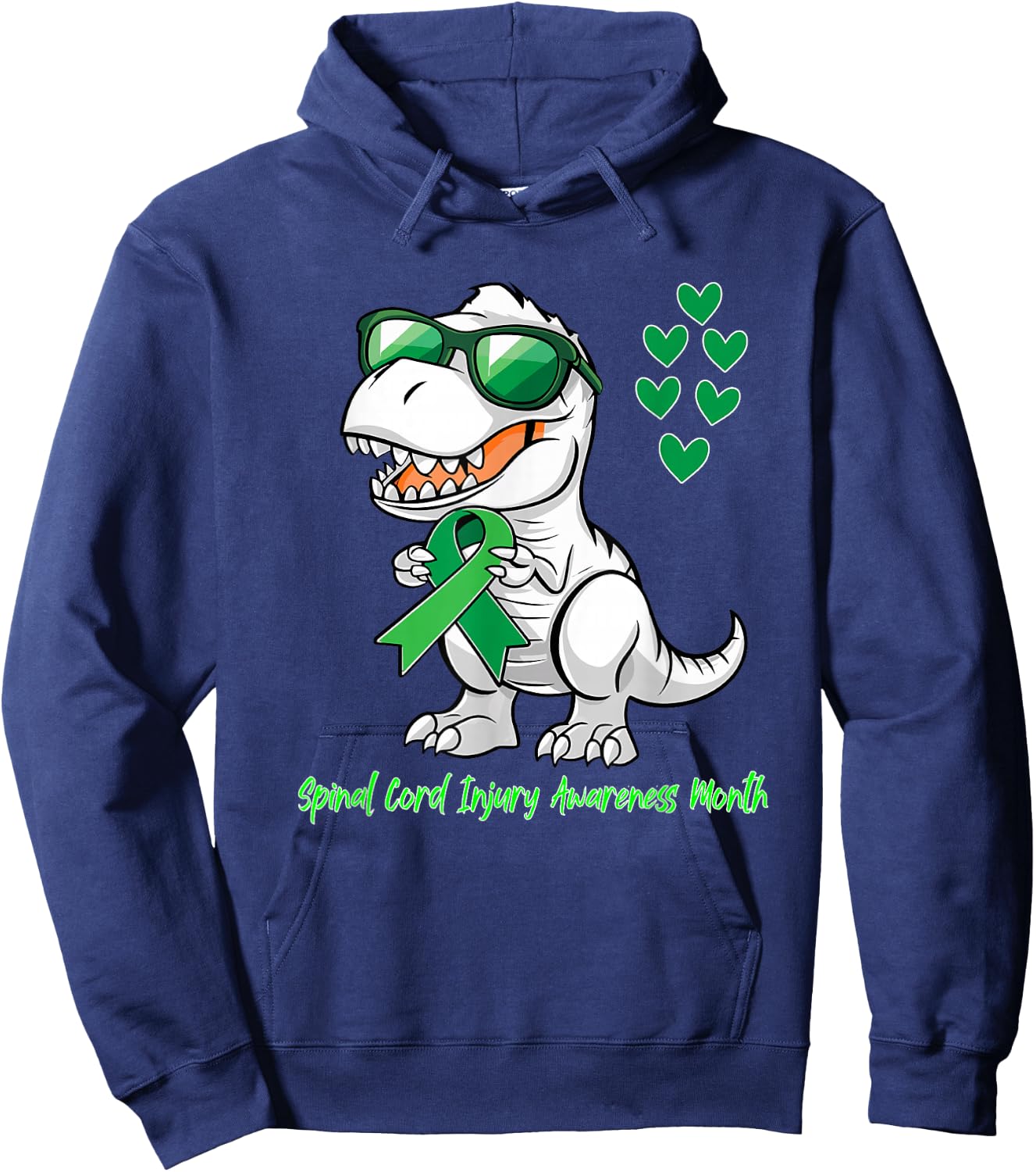 T-rex Dinosaur Spinal Cord Injury Awareness Month Dino Kids Hoodie - Hoodie | Navy