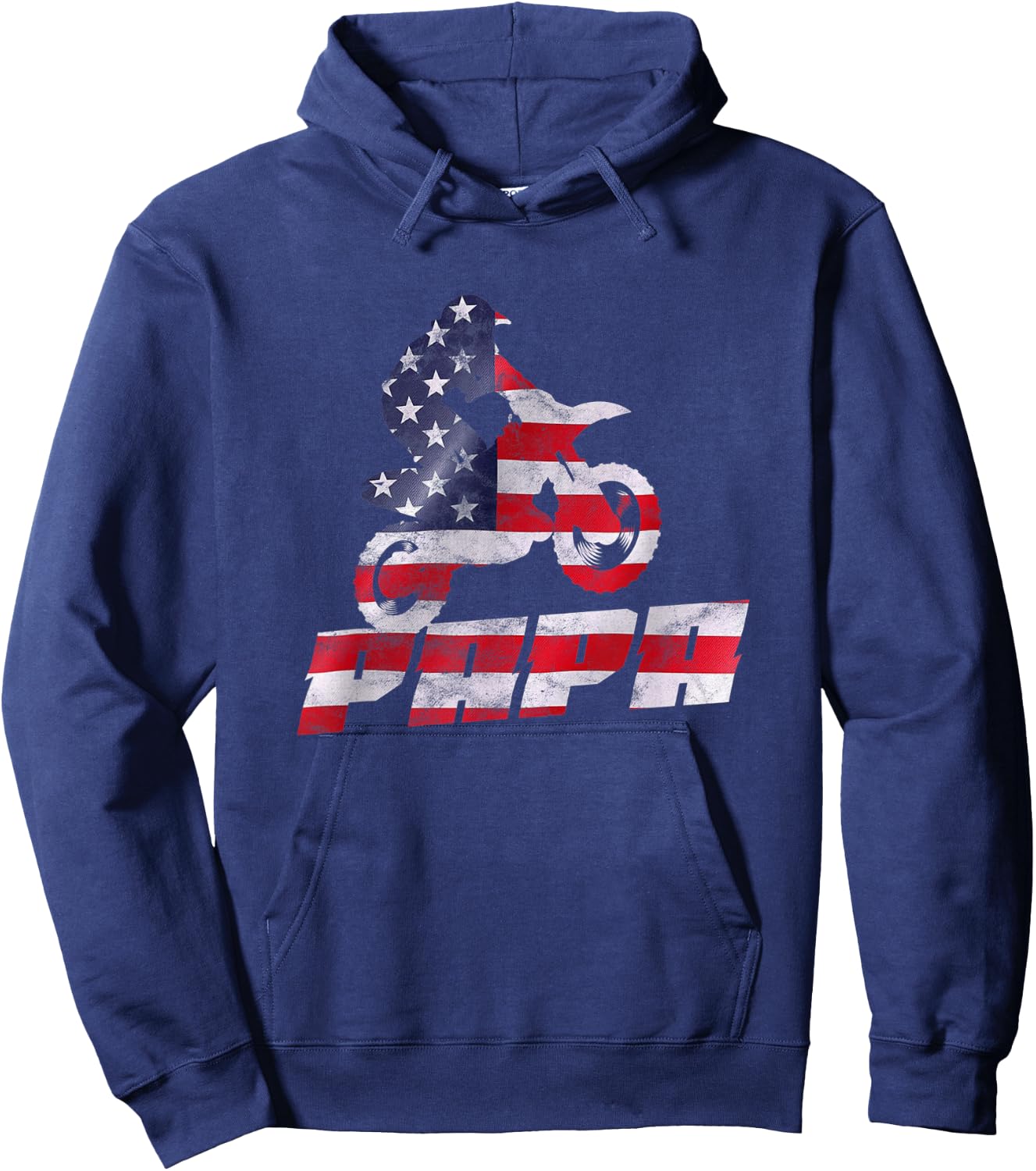 American Flag Motocross Papa Gift Motorbike Dirtbike Father Hoodie - Hoodie | Navy