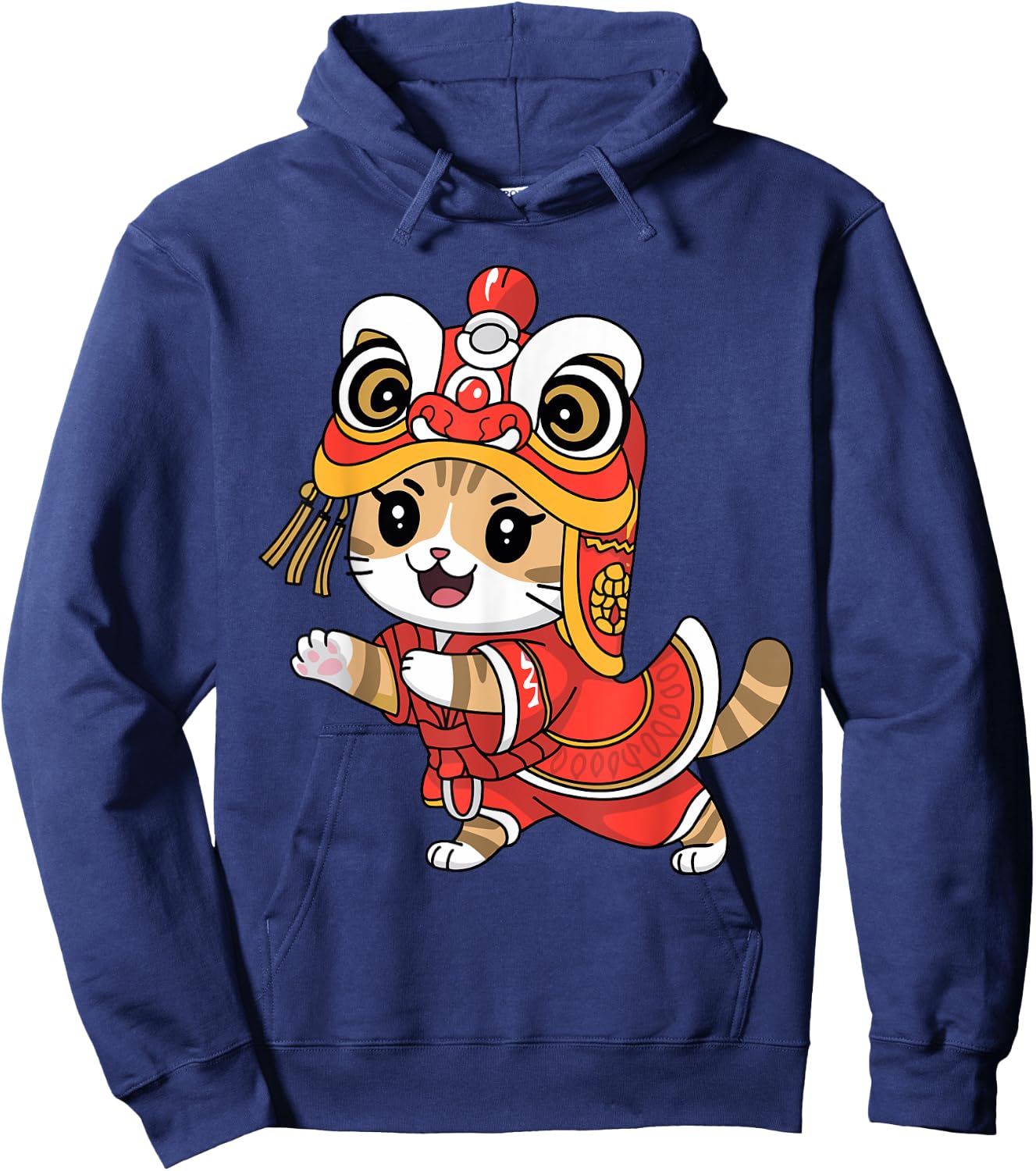 Cute Cat Happy Chinese New Year 2025 Lion Dance Celebration Hoodie - Hoodie | Navy