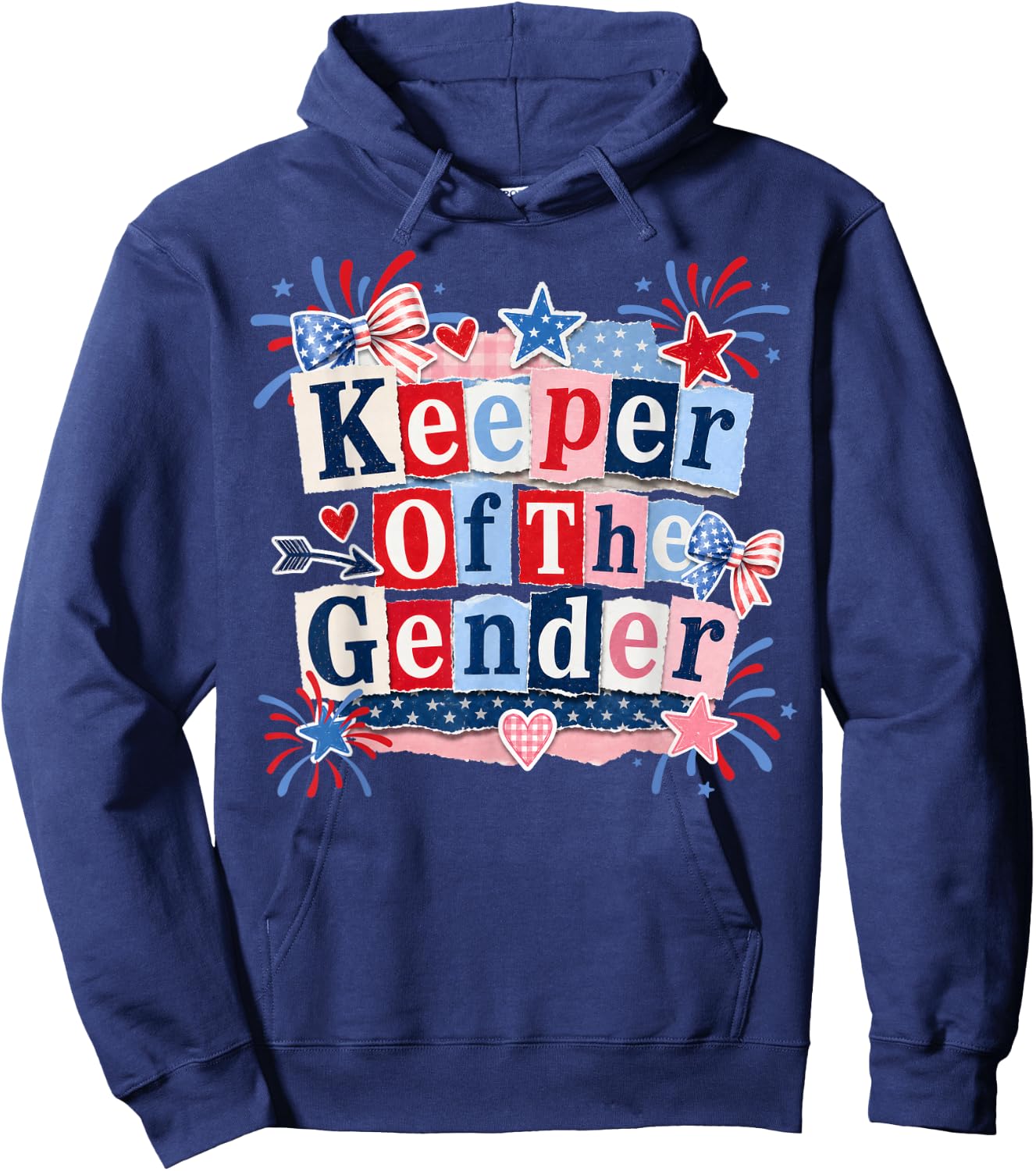 Keeper of The Gender 4th of July Bow Gender Reveal Party Hoodie - Hoodie | Navy