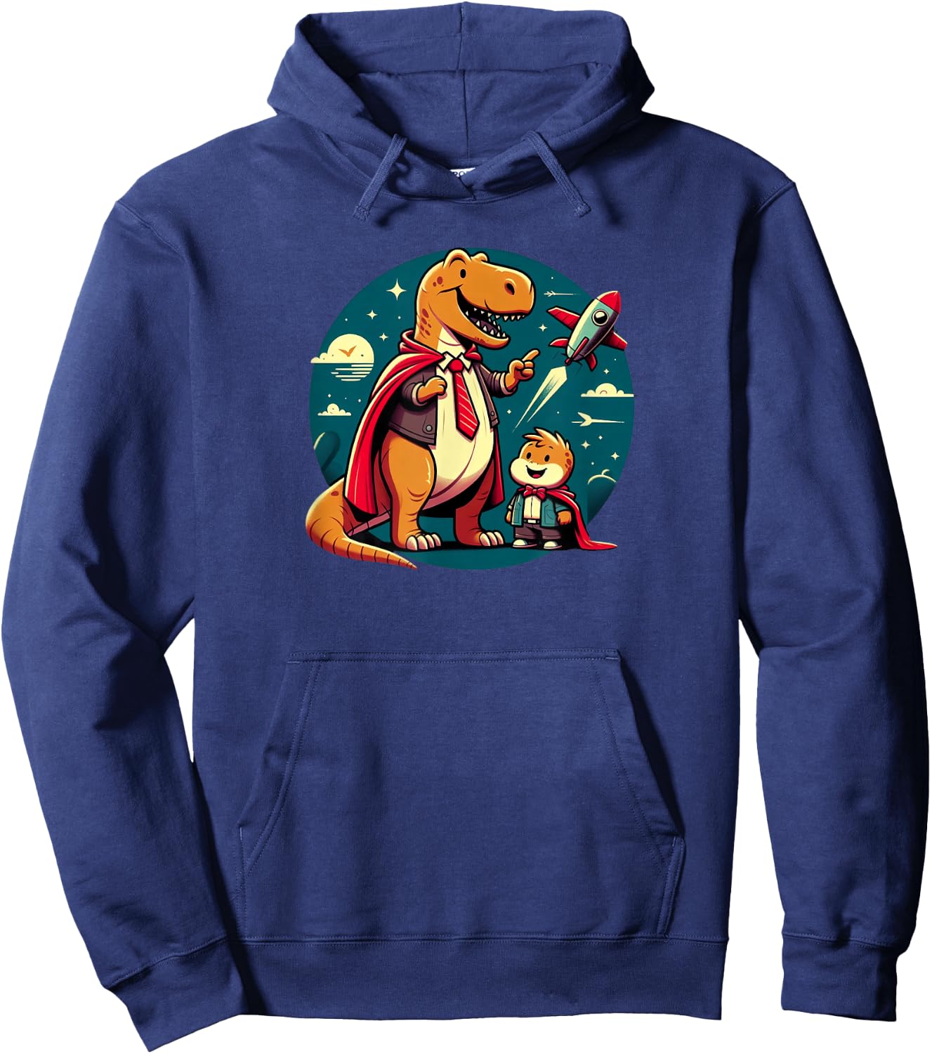 Cute Daddy Dinosaur Son Fathers Day Spaceship Hoodie - Hoodie | Navy